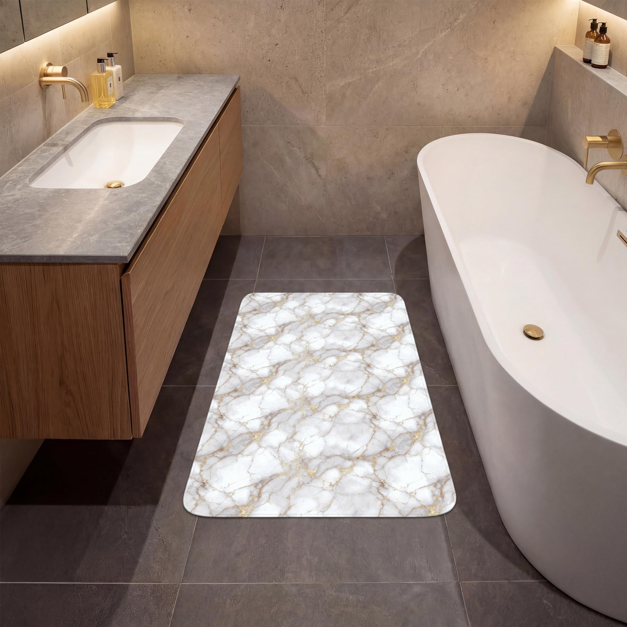 Alfombra De Baño Rectangular 60x90 cm Bathroom Bath Mat Lavable Tapete Antideslizante Alfombras Ducha Decoracion Alfombrilla Blanco - Oro - Mármol - Gris