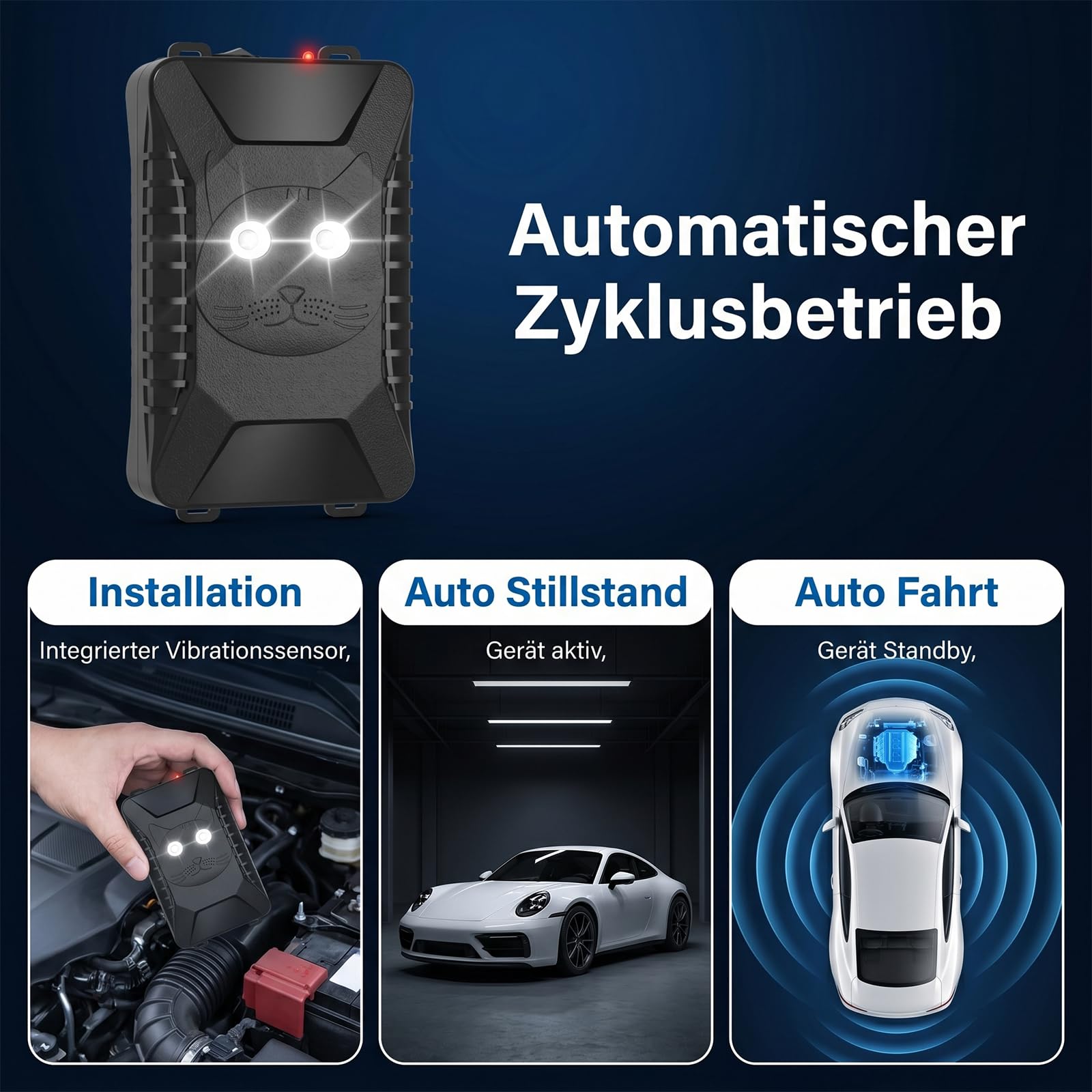 ADOGO Ultraschall Marderabwehr Batteriebetrieben, Marderabwehr Dachboden mit Blitzlicht & Sensor, IP66 Mäuseabwehr Ultraschall Testsieger, Marderschreck Garten für Haus,Garage,Dachboden