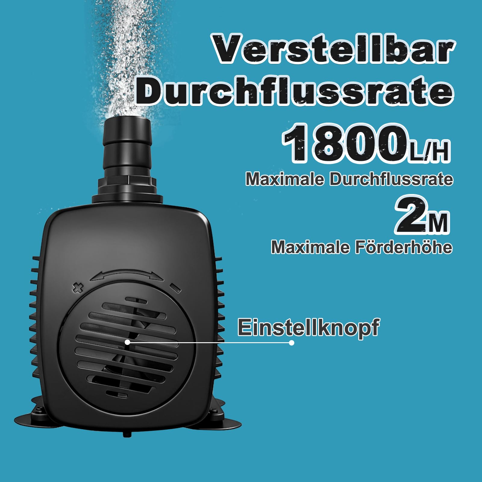 SongLong Pompe de Fontaine Ultra Silencieuse 25W 1800 L/H | Câble 3m & Protection Contre la Surchauffe | Idéale pour Fontaine de Jardin, Bassin, Installations Hydroponiques