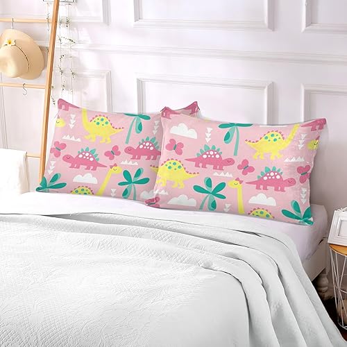 Miniatura 5 de Fundas de almohada de felpa con diseño de dinosaurio rosa, fundas de almohada tamaño Queen, con cremallera de apertura lateral, fundas de almohada