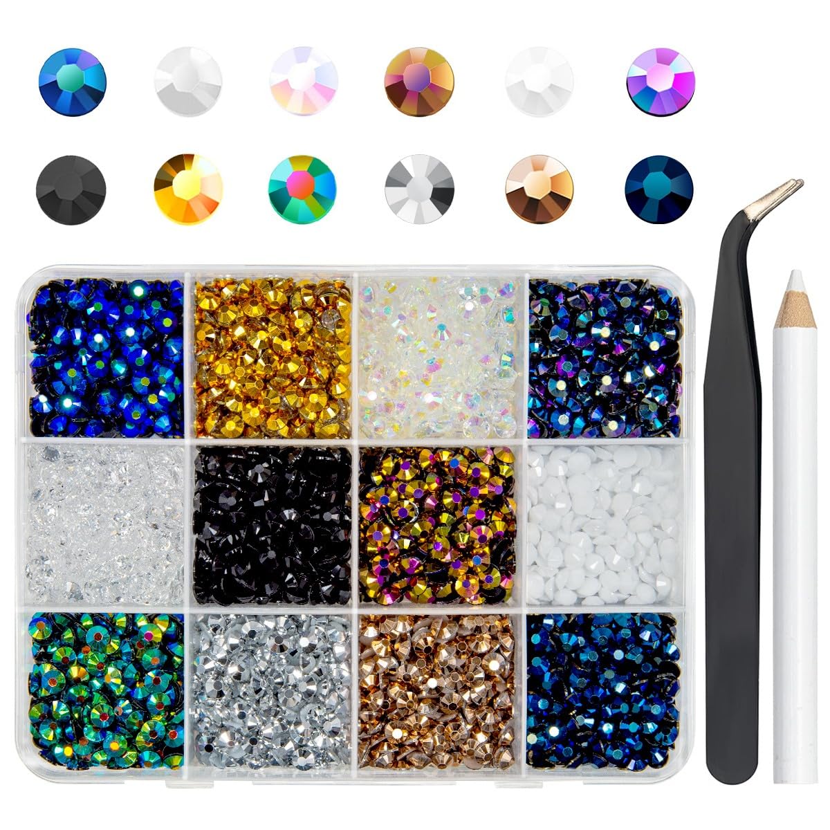 qiipii 12 Color Jelly Resin Rhinestones for Crafting 4mm Flatback Stones Gems Dark Rainbow Colorful AB SS16 Non Hotfix Diamonds Charms for Nails Face