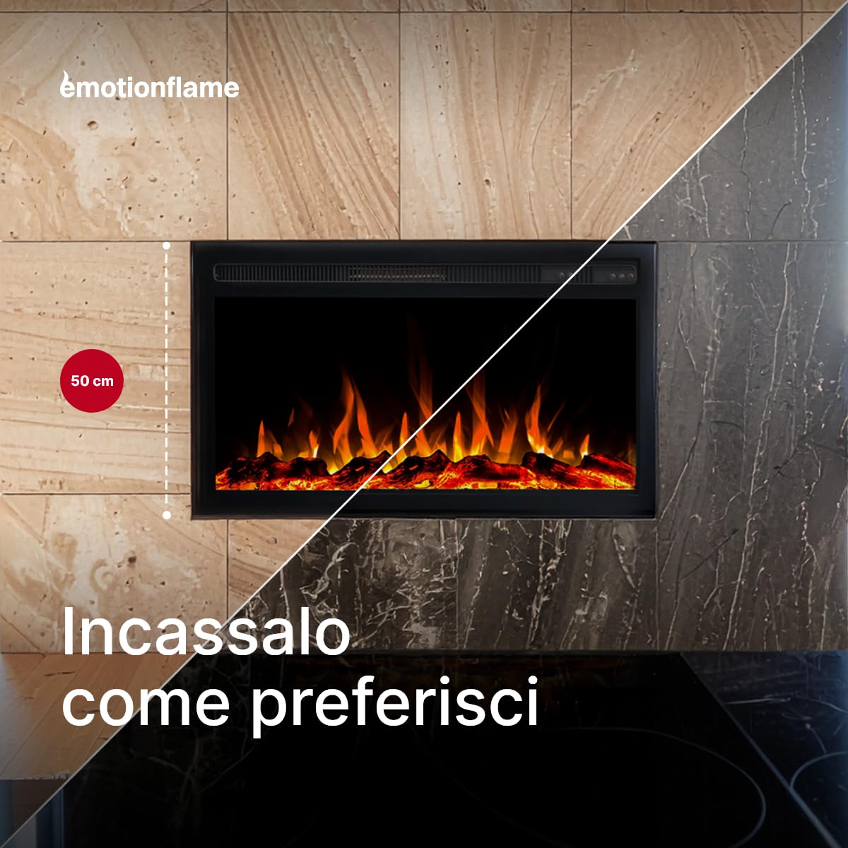 Infinity - Alimentatore elettrico per caminetto elettrico, di alta qualità, da incasso, 71 x 14 x 50 cm, con riscaldamento 750/1500 W