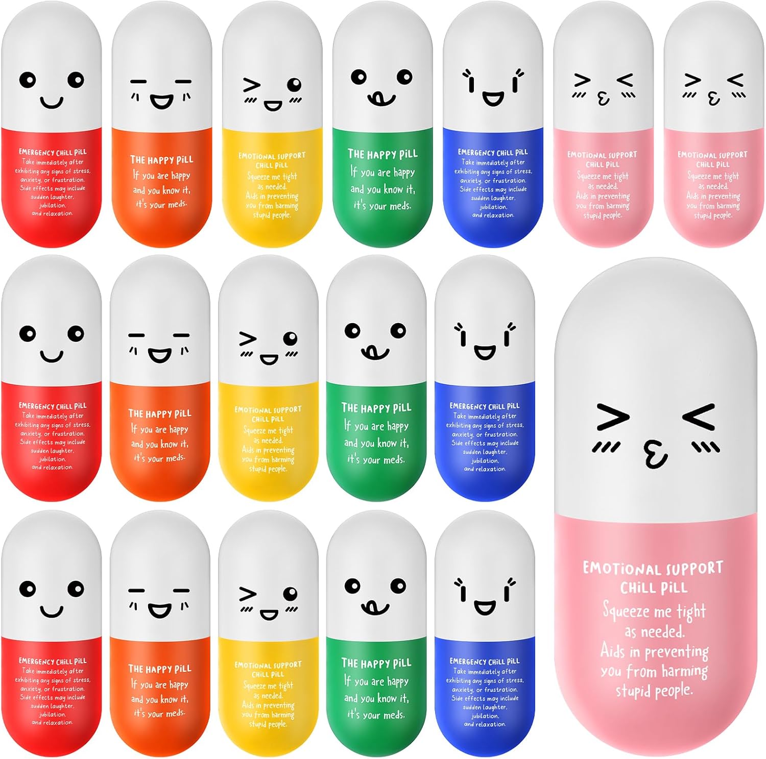 30 Pcs Pill Stress Ball Pharmacy Technician Gift for Pharmacist Nurses Doctor Pill Shaped Foam Inspirational Coworker Employee Stress Ball with Cute Cartoon Emotion Face (Emergency)