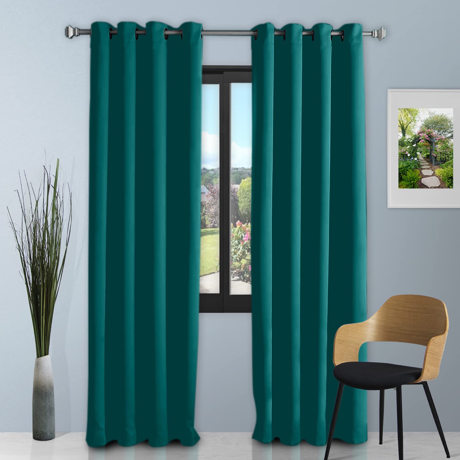 GC GAVENO CAVAILIA Blackout Curtains, Insulated Thermal Eyelet Ring Top Room Darkening Window Panels, 66" Wide x 54" Drop, Teal