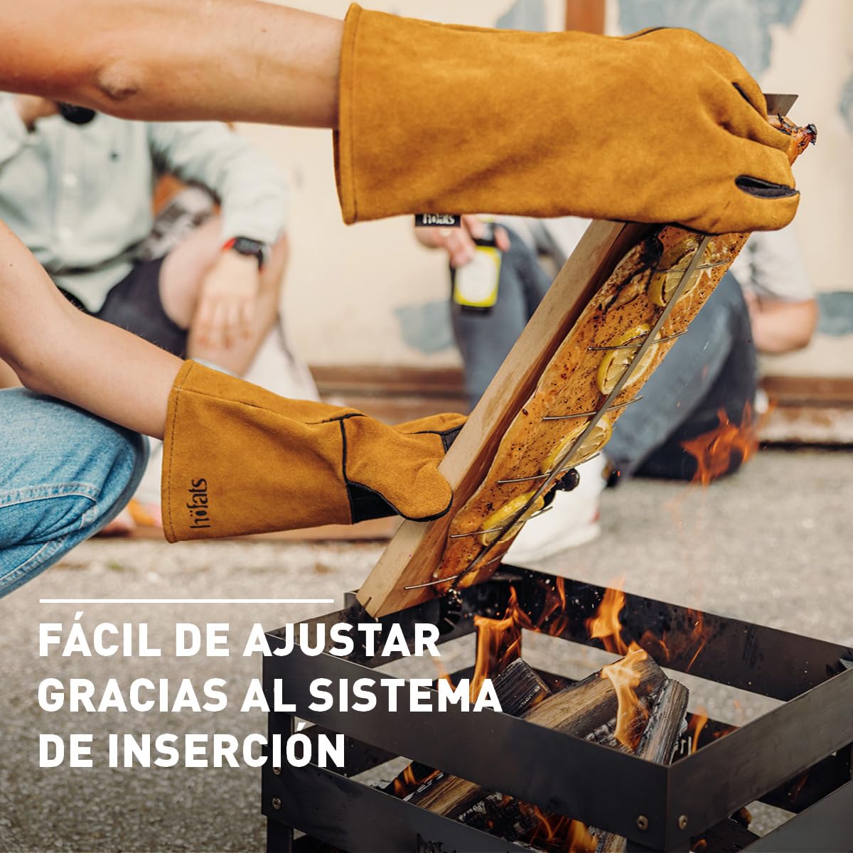 höfats - Tabla de salmón flameado con soporte de acero inoxidable - Tabla para ahumar salmón flameado de haya - Ajustable para controlar la temperatura - Extra largo: 55 cm - 4 posiciones reversibles