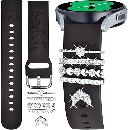 Miniatura 1 de Correas para Samsung Galaxy Watch 7456 con dijes, correa de silicona grabada floral de 0.787 pulgadas con anillos decorativos para reloj 6Watch 5