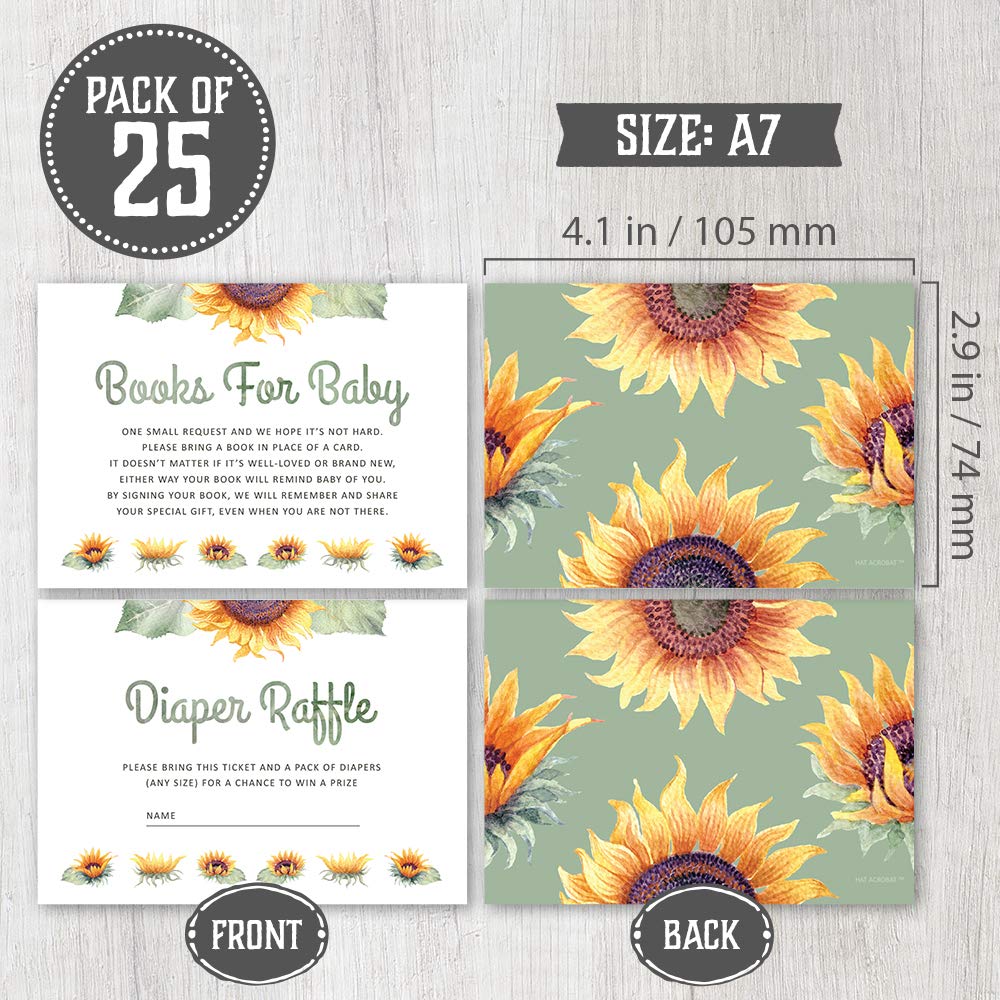 Zestaw 25 zaproszeń na baby shower ze słonecznikiem, bilety na pieluchy i kartki z życzeniami na baby shower, z kopertami, zaproszenia na baby shower dla dziewczynki w kwiaty boho