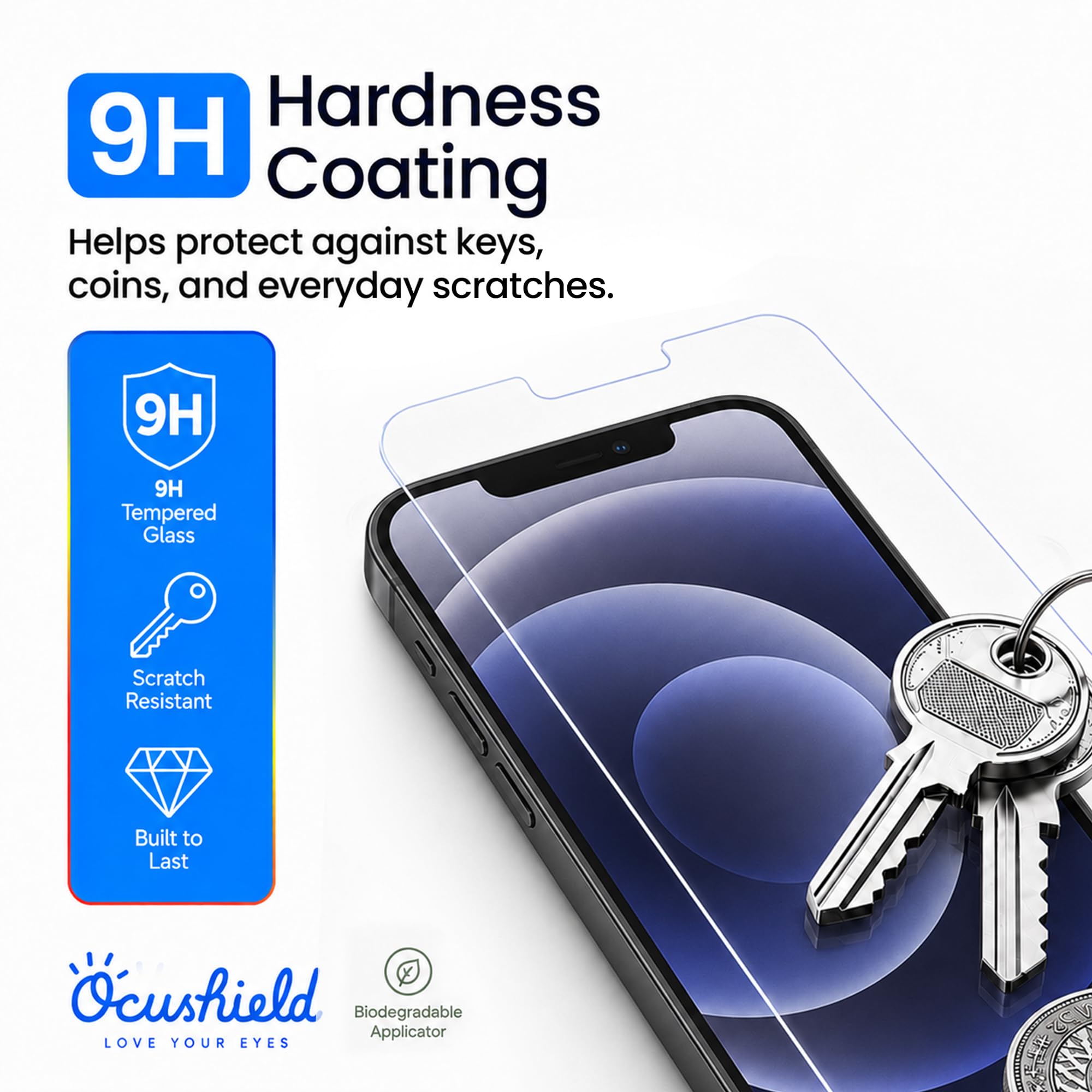 Ocushield Protector de pantalla de vidrio templado antiluz azul para iPhone 12 | iPhone 12 Pro de 6.1 pulgadas - Protege tus ojos reduce las migrañas y mejora el sueño