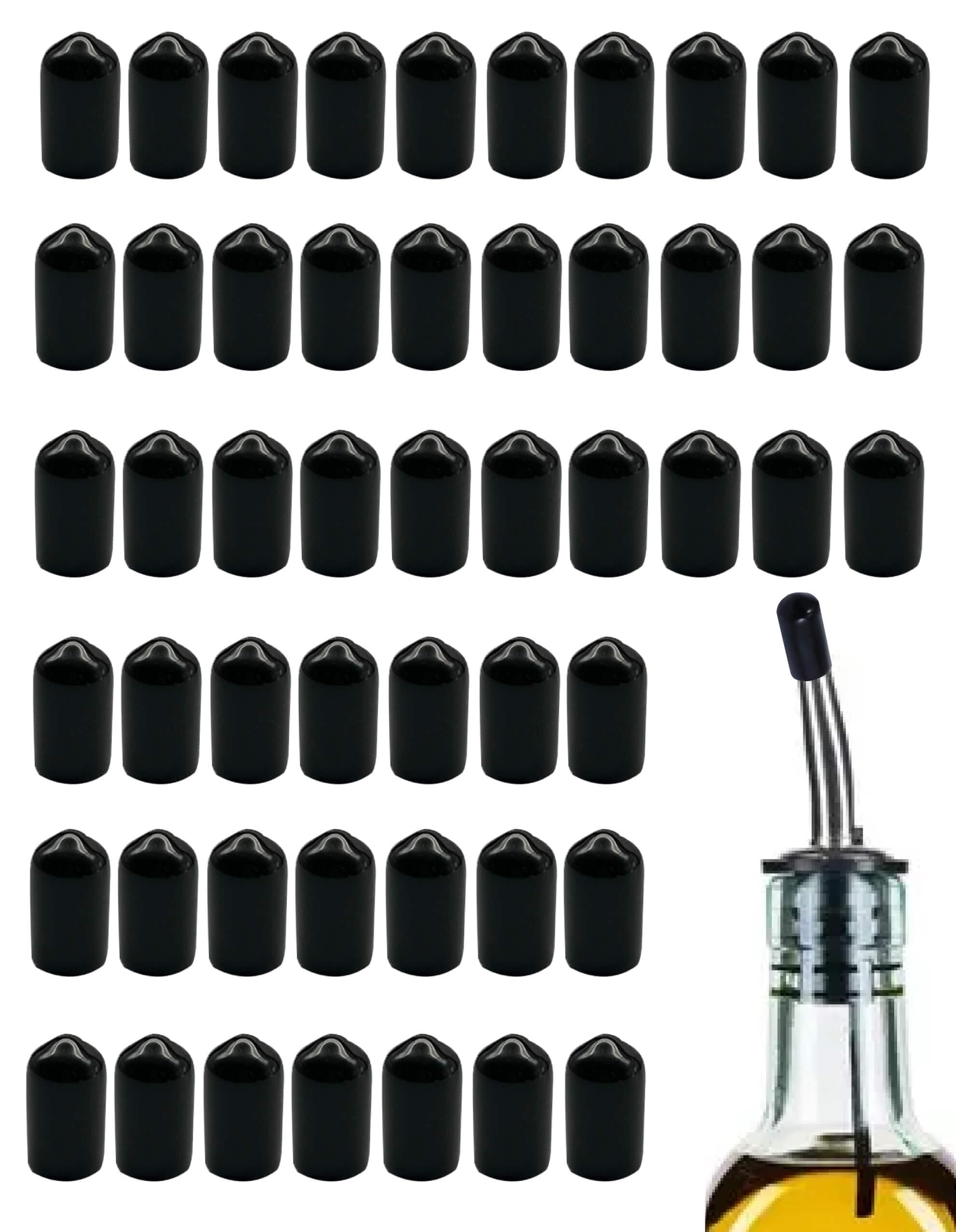 50 Pcs Pour Spout Covers - Rubber Caps for Olive Oil & Liquor Bottles (Spout Not Included)