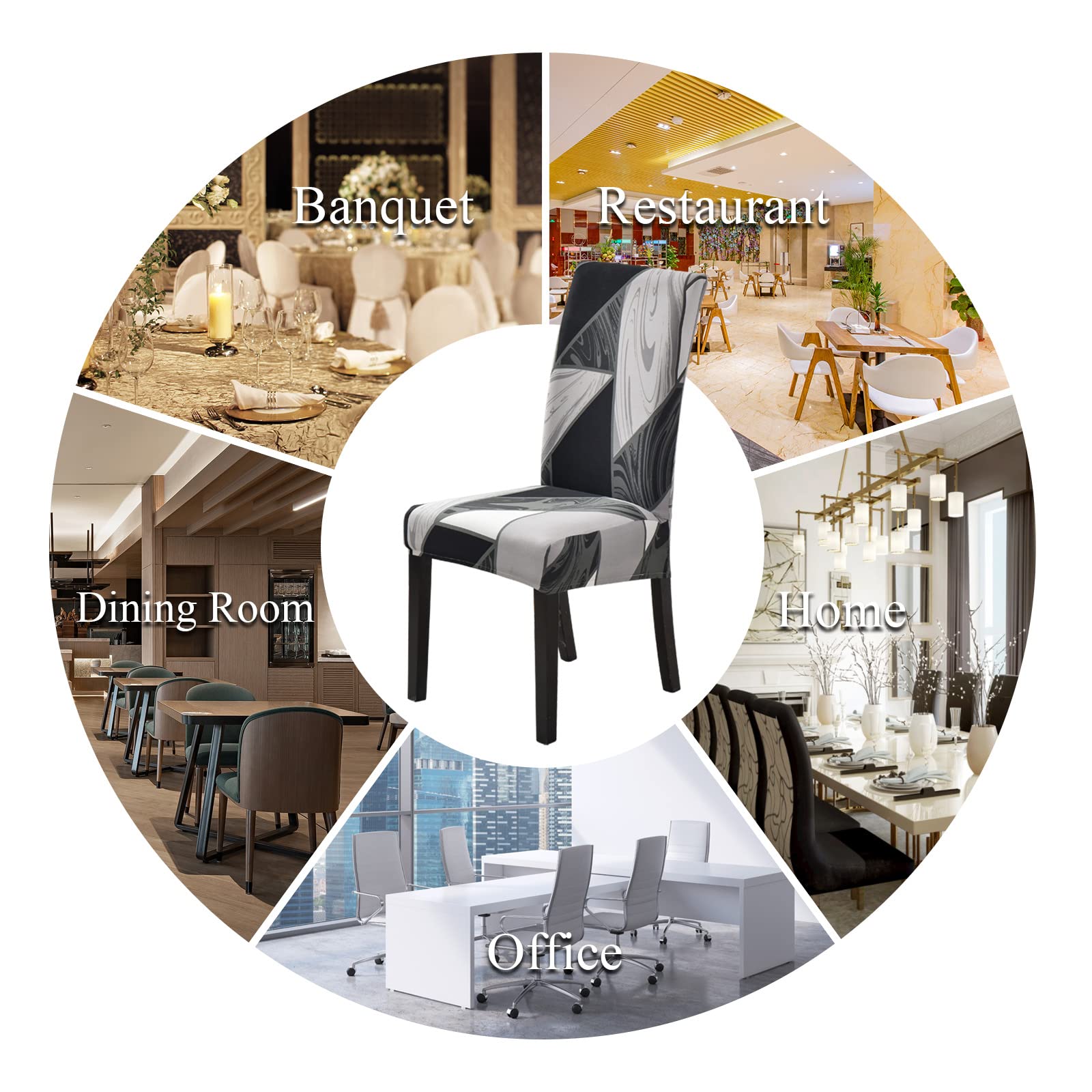Lydevo Coprisedie con Schienale 6 Pezzi Elasticizzato,Coprisedia per Sala da Pranzo,Fodere Sedie con Schienale Alto Lavabile Rimovibile Universale,Spandex Copertura per Sedia Soggiorno,Geometria Nera