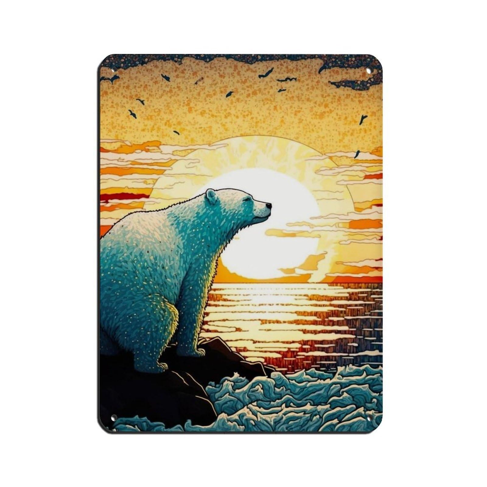 Lxwnze 30L X 40W Cm Polar Bear,Pointillism Animal Art Poster Tin Sign Vintage Metal Pub Club Cafe Bar Home Wall Art Decoration Poster Retro 12X16inch(30X40cm)