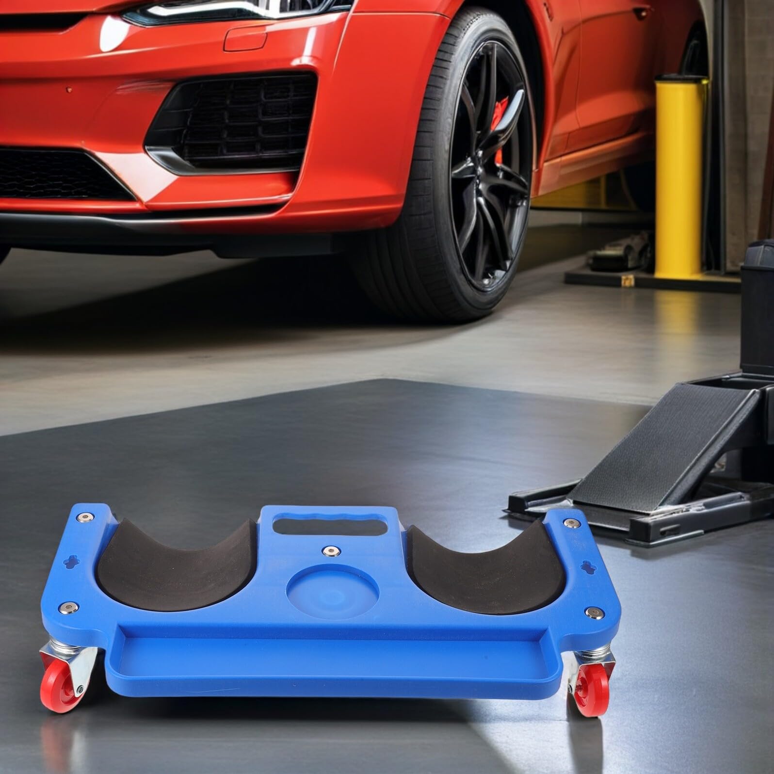 Rodillera Rodante con 5 Ruedas Giratorias 360°, Almohadilla para Arrodillarse Ergonómica de Alta Resistencia Azul para Reparación Automotriz en Garaje y Taller