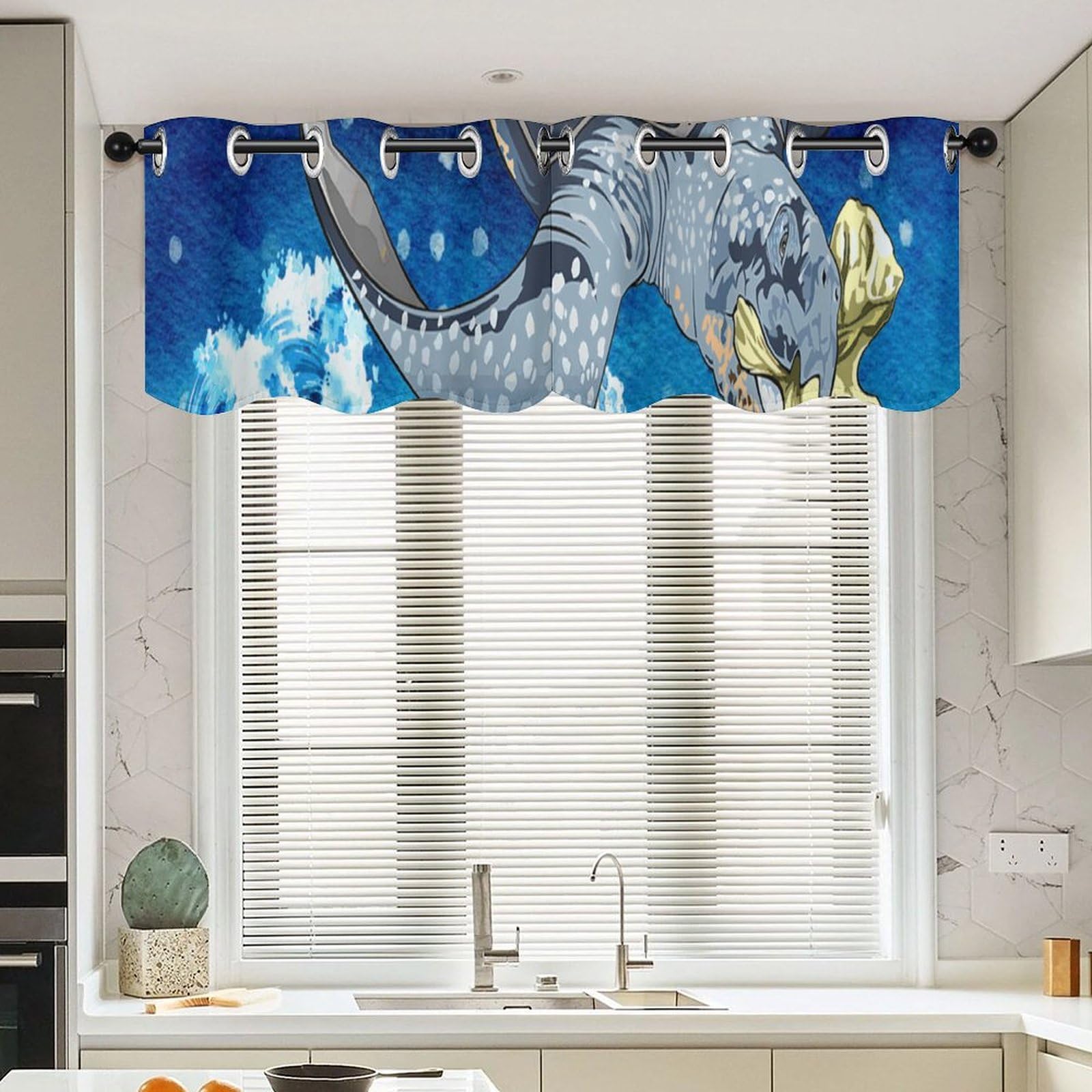 Cantonnière tortue de mer en lot de 2 | Rideau de cuisine et salon court 132x45cm