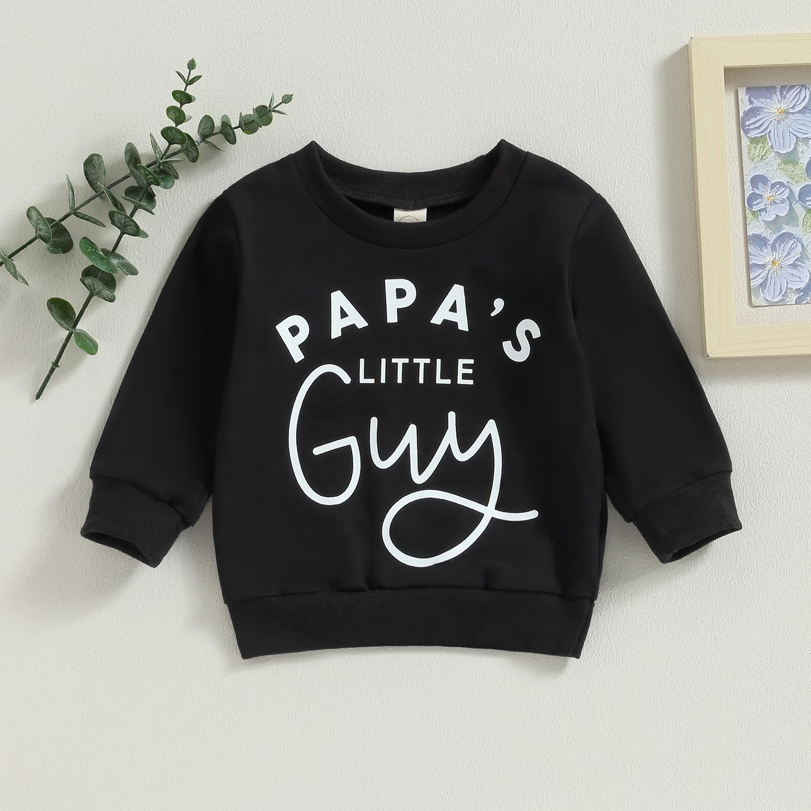 VISGOGO Baby Boy Girls Clothes Letter Print Sweater Long Sleeve Sweatshirt Toddler Pullovers Fall Winter Tops (Black-Papa's little Guy, 6-12 Months)