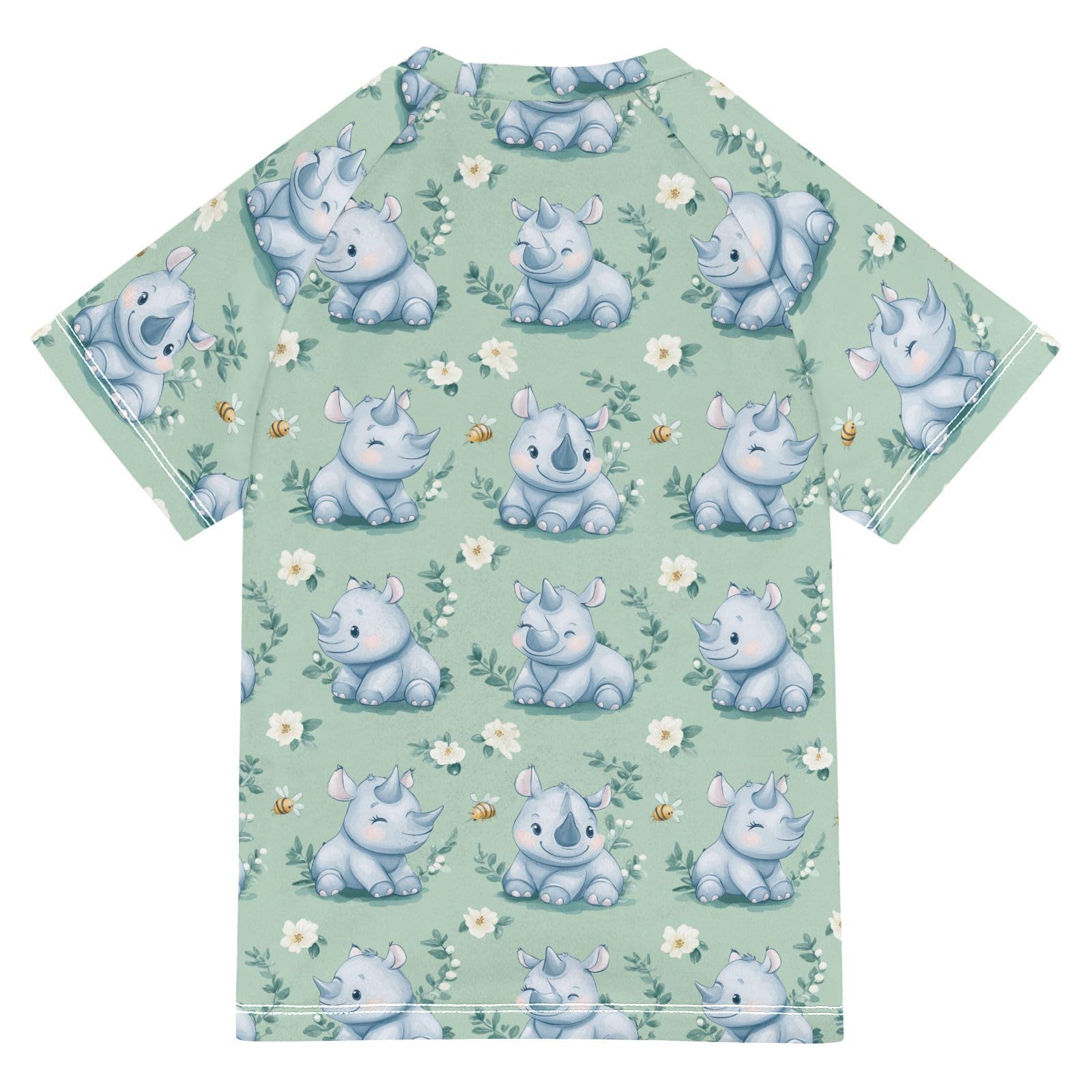 KLL Bathing Suit Girls Short Sleeve Rash Guard for Girls 4T Cute Rhinoceros Green_4