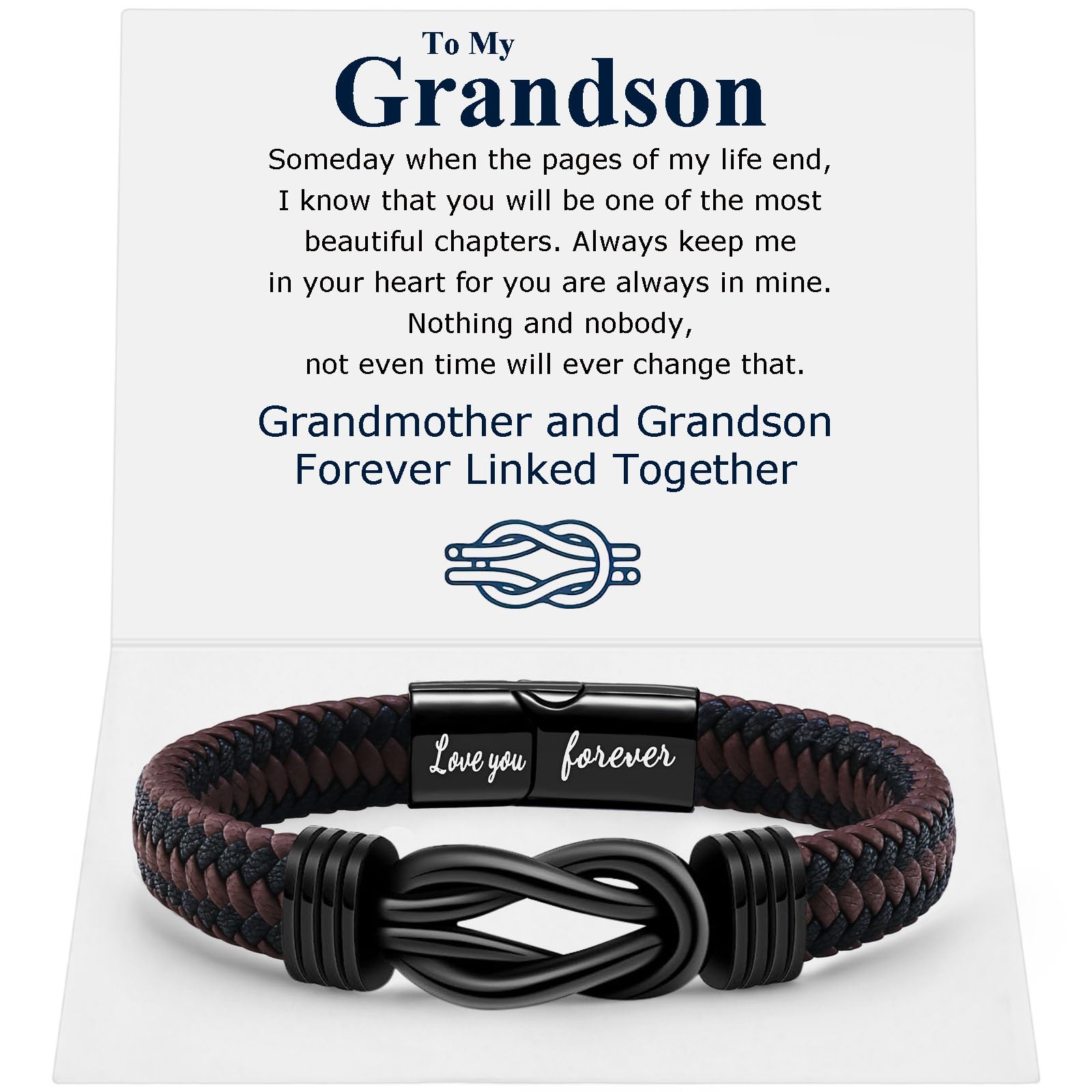 Infinity Knot Leather Bracelet Forever Linked Together Bracelet Birthday Christmas Anniversary Bracelet Idea Mens Braided Cuff 7.8/8.5/9 Inches Bracelet for Man Son Husband Boyfriend Brother Grandson