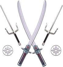 Kangaroo 6-Piece Ninja Halloween Costume Accessories - Toy Swords Set for Kids, Anime Swords for Kids Toys | Ninja Weapons for Boys, Silver Katanas, SAIS, and Stars Samurai Sword for 8-12