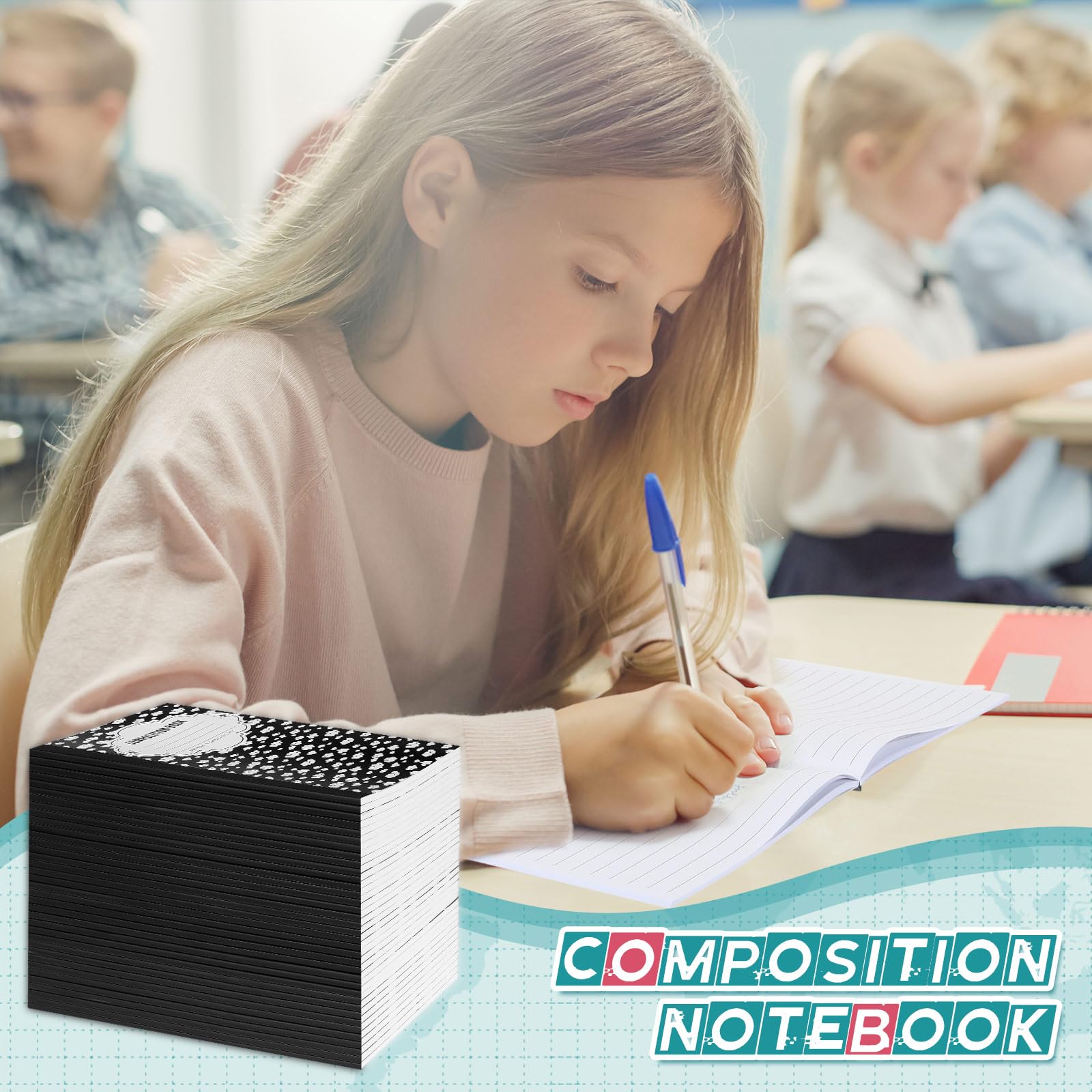 Colarr Confezione da 48 quaderni per composizione, 17,8 x 25,4 cm, a righe strette, carino, tascabile, per bambini, studenti, università, scuola, casa, ufficio