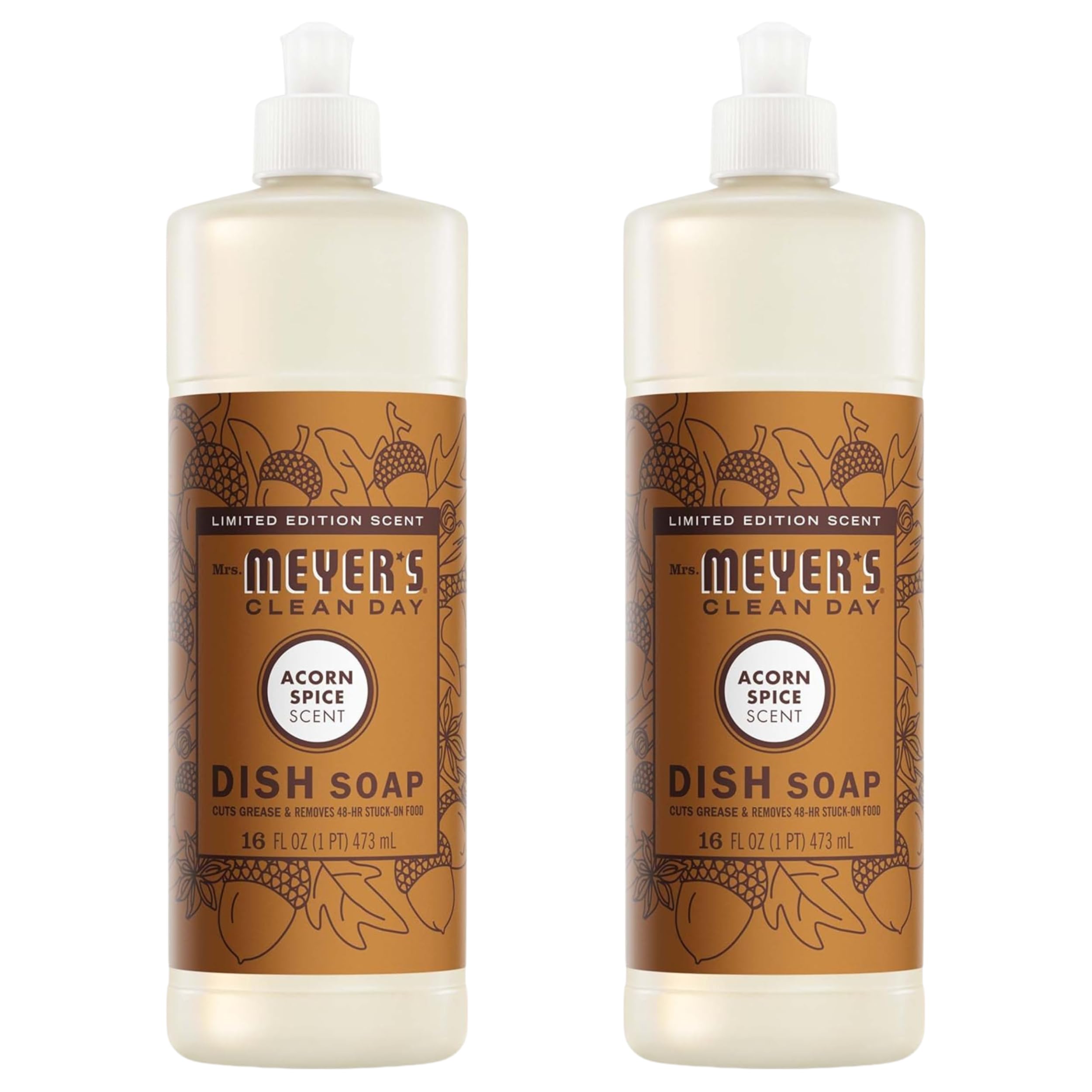 Mrs. MEYER'S Liquid Dish Soap, Acorn Spice Scent, 12 FL OZ Bottle (Pack of 2)