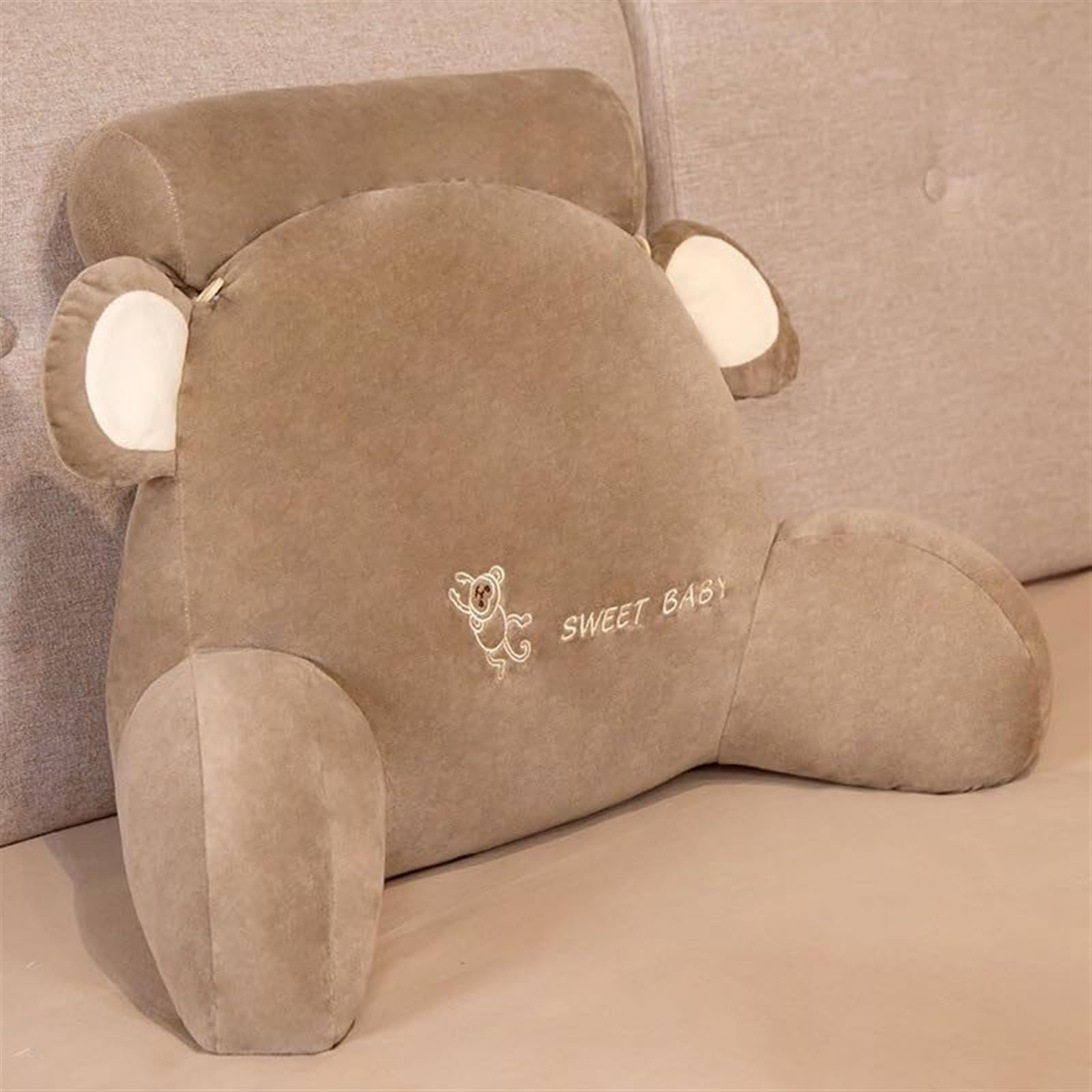 ZXGRfdefa reading pillow, Back Support Comfortable Backrest Cushion for Relax Arm and Lumbar Fluffy Bedrest(Brown,60 * 35cm)