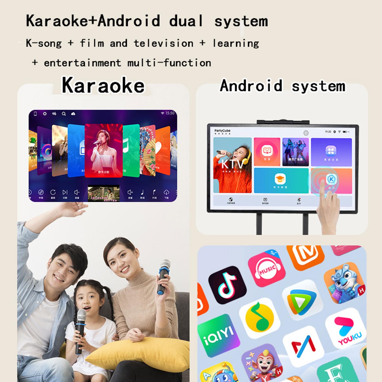 Macchina per Karaoke Portatile, Sistema di Altoparlanti PA Portatili Bluetooth da 32" con 2 microfoni Wireless, Schermo Touch Intelligente antiriflesso, Altoparlante LED a Colori c