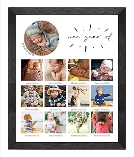 My Baby First Year Picture Frame 12 Months Baby Keepsake Photo Frame First Birthday Monthly Photo Collage 13 Photo Inserts Gender Neutral Baby Milestone Nursery Decor Wall Hangins (White)