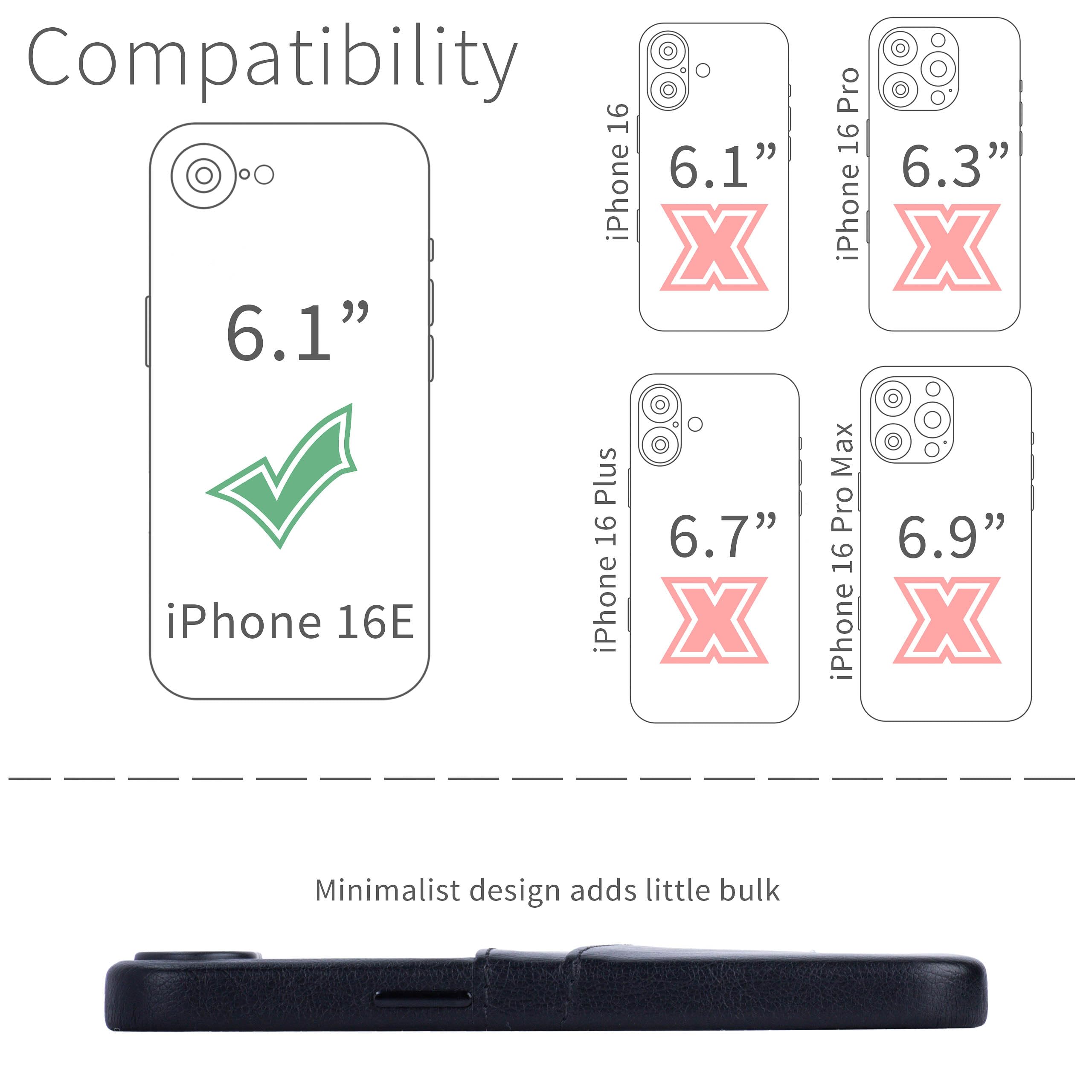 Dockem M2 Exec Funda para iPhone 17e, iPhone 16e con Tarjetero Cartera y Placa de Metal Integrada para Montaje Magnético: 2 Bolsillos para Tarjetas: Carcasa de Cuero Sintético Premium (Negro)