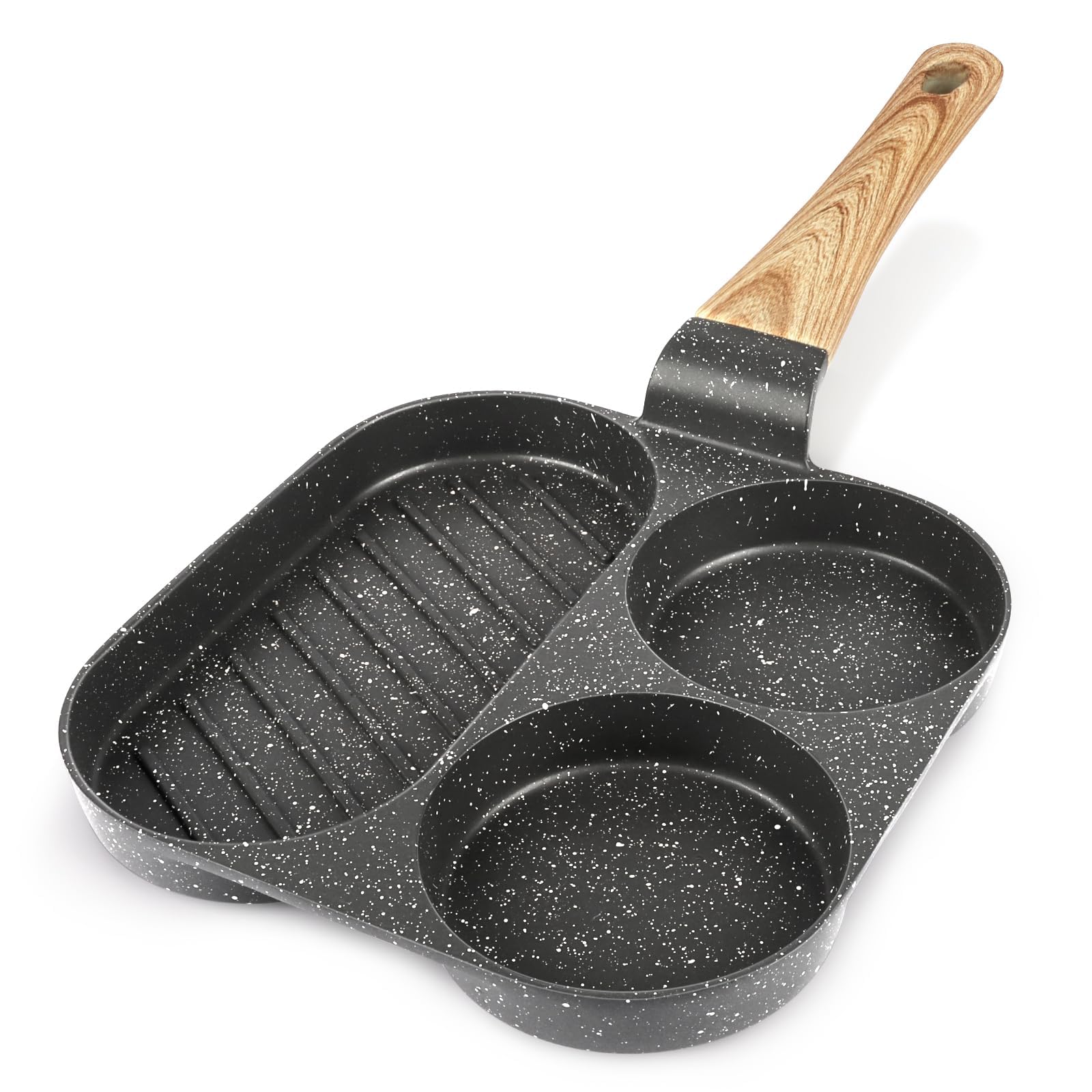 GiPP Fried Egg Pan, 3-Hole Omlette Pan, Granite Non-Stick Coating, PFOS/PFOA-Free Egg Pan for Fried Breakfast/Eggs/Sausage/Bacon, Grey