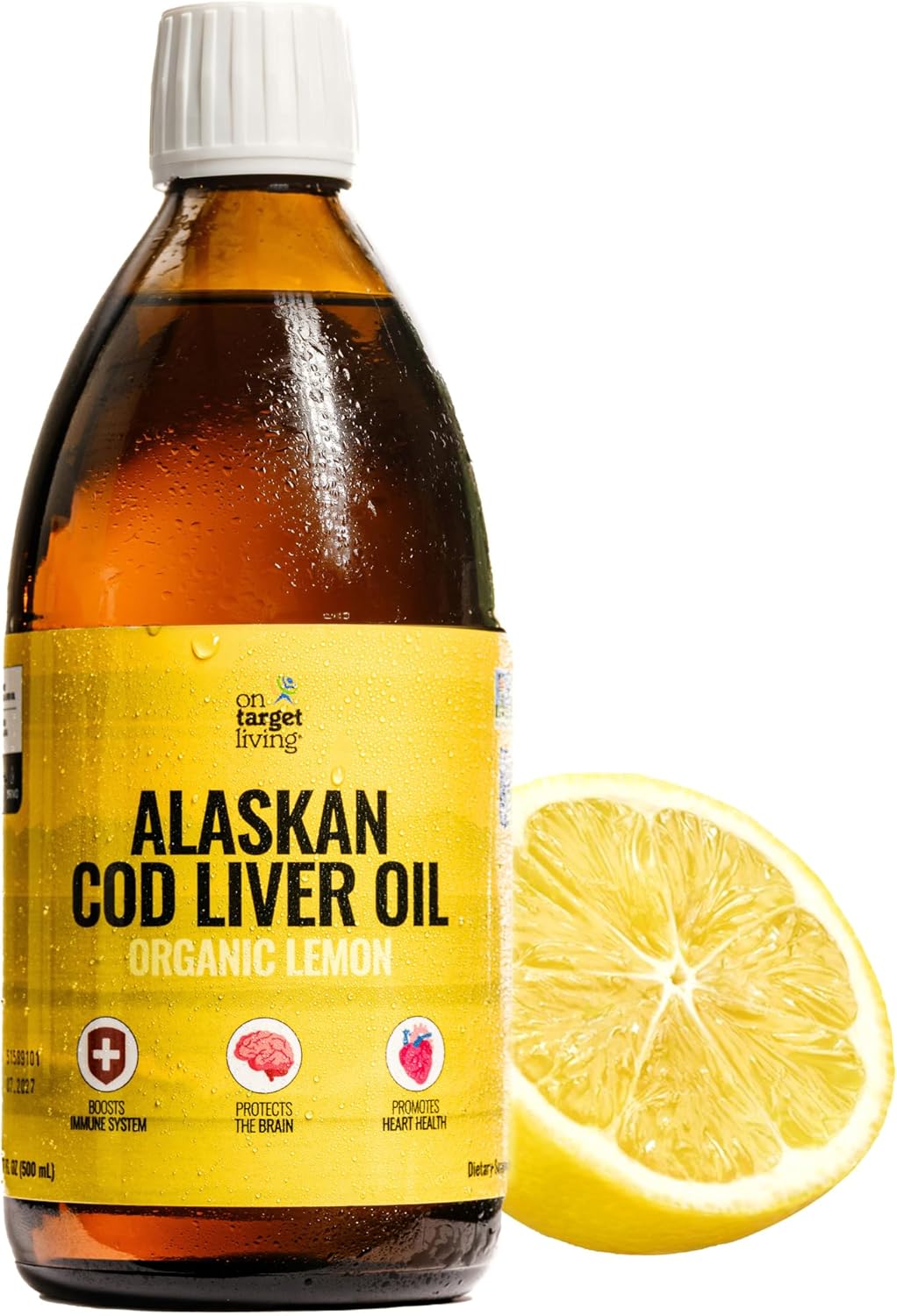 On Target Living Alaskan Cod Liver Oil Liquid | Organic Lemon Flavor 16.67 oz | Line Caught in The USA | Naturally Occurring Vitamin D | Rich in Omega 3 DHA/EPA | Non-GMO Project Certified
