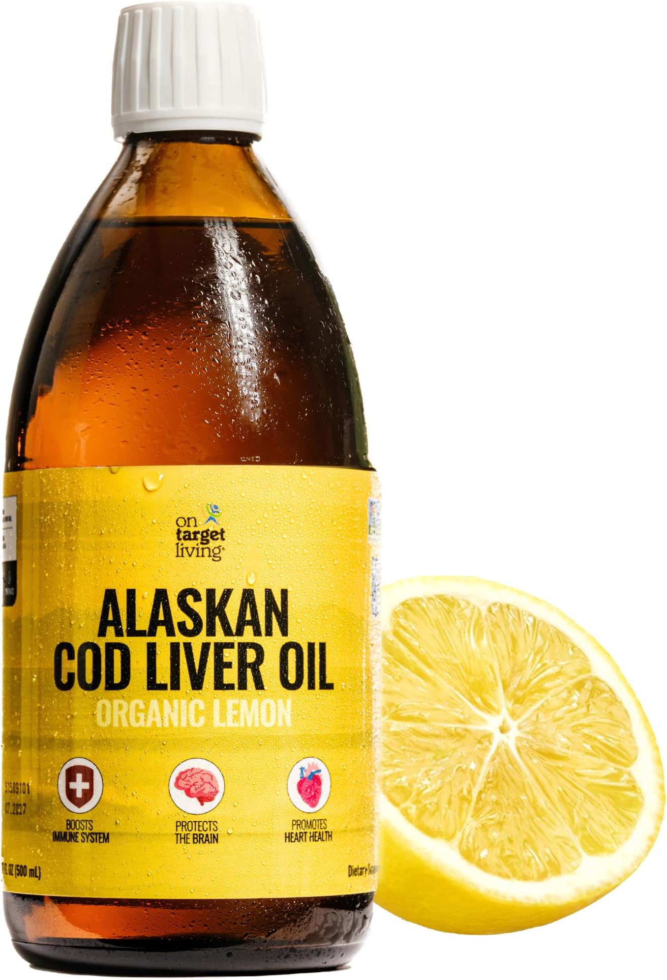 Alaskan Cod Liver Oil Liquid | Organic Lemon Flavor 16.67 oz | Line Caught in The USA | Naturally Occurring Vitamin D | Rich in Omega 3 DHA/EPA | Non-GMO Project Certified