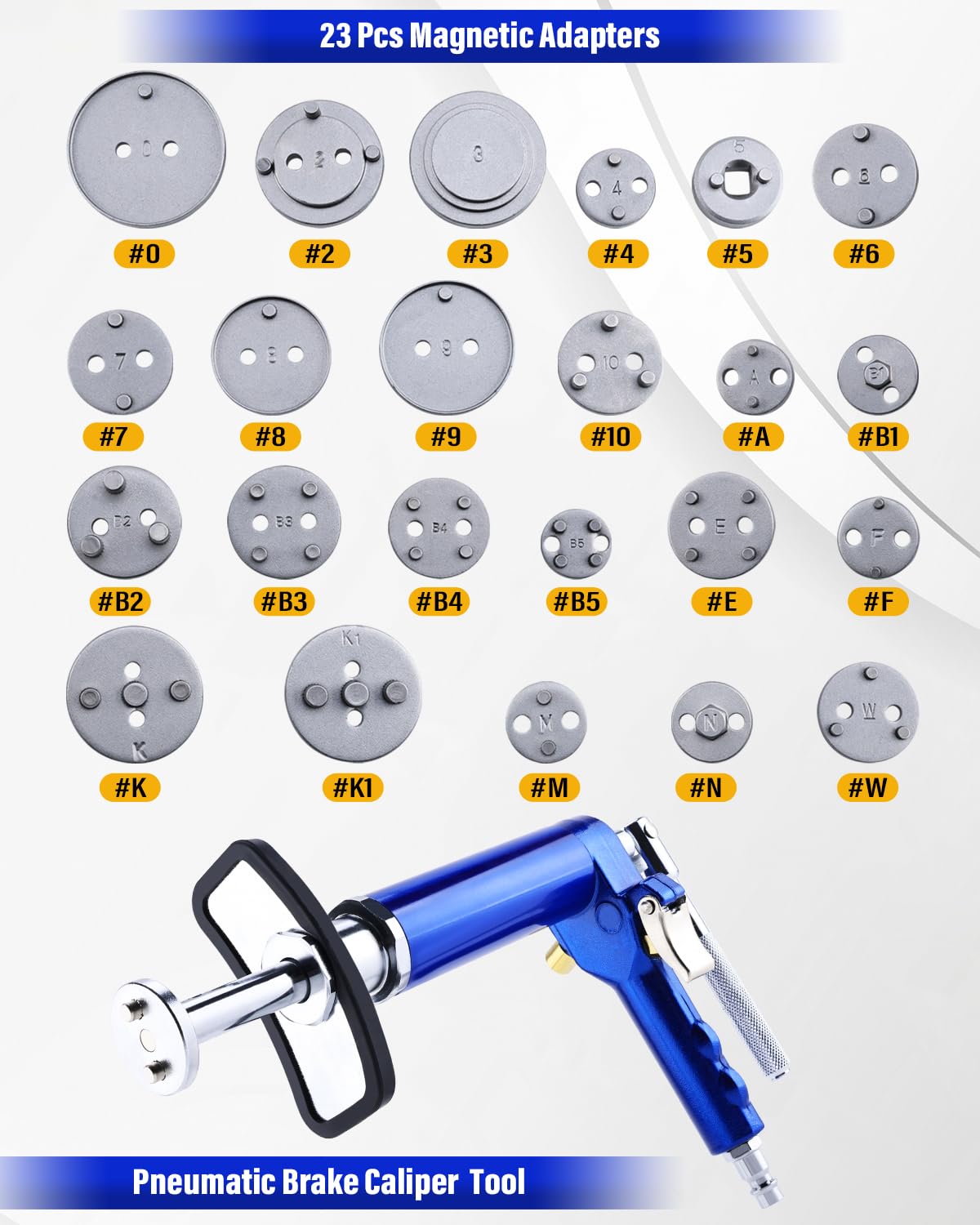 BOOMSTART Pneumatisches 24-TLG. Bremssattel-Kolbenrücksteller-Set Air-Powered Wind-Back Tool mit 23 Adaptern – Universal für Inlands- & Importfahrzeuge