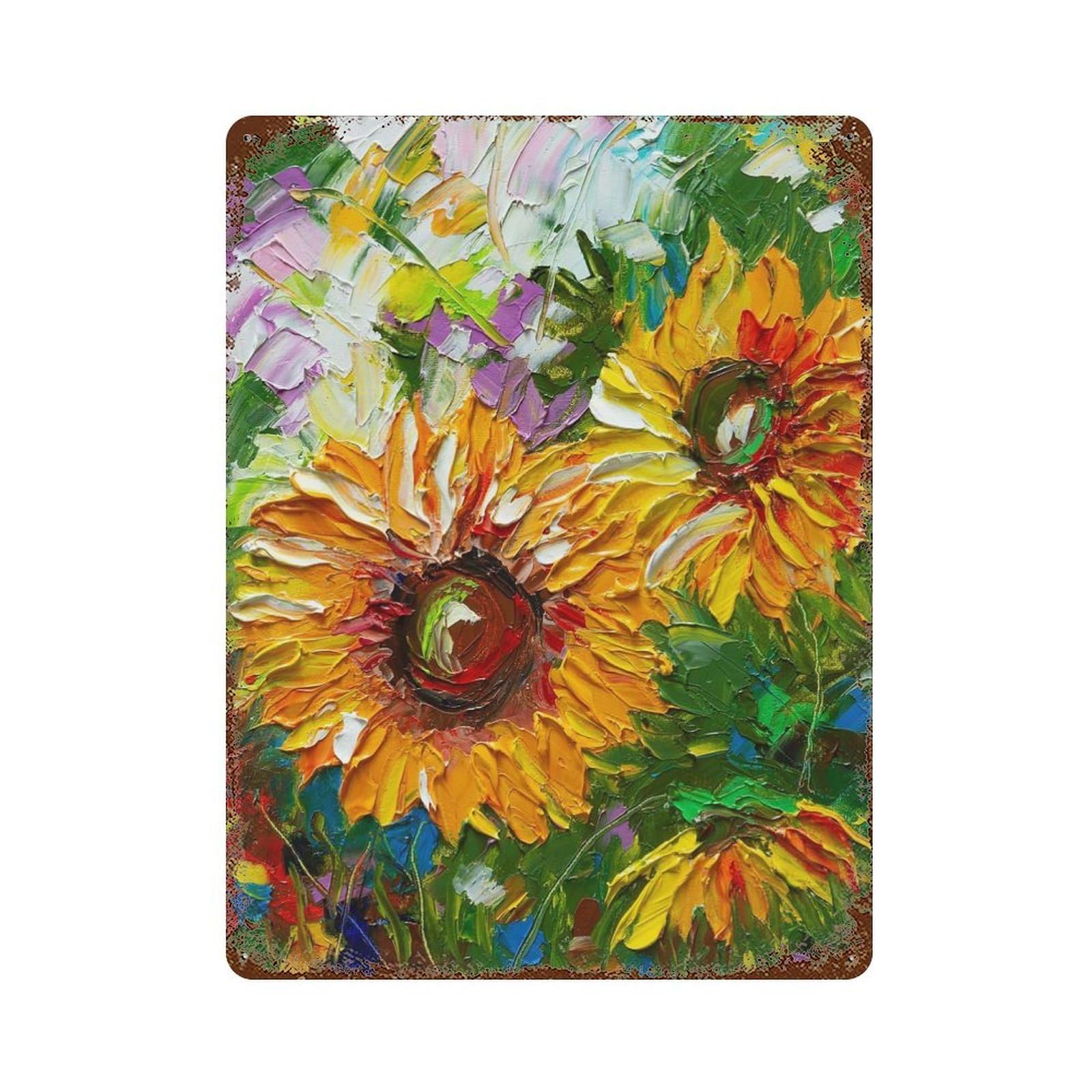JULY SUNFLOWERS Decorative Tin Sign 15.7"x11.8", Vintage Wall Decor for Basement, Hobby Room And Garage Decor