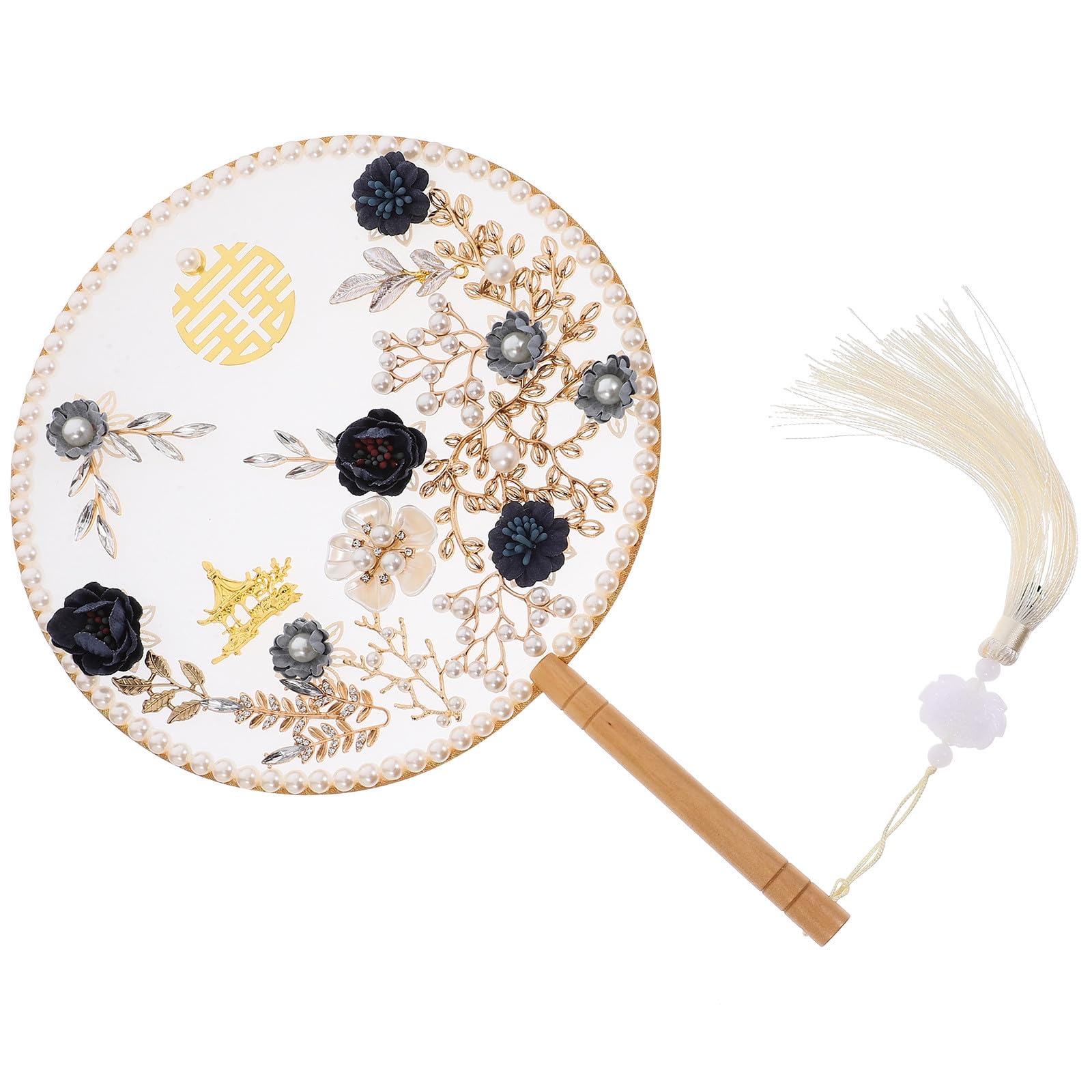 Healeved Runder Robust und Elegant Brautfächer im Klassischen Chinesischen Stil aus Leichtem Stoff Antiker Hochzeitshandfächer für Hochzeitsdekoration und Alltag