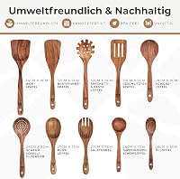 Woodenhouse 10 részes teakfa főzőkanál készlet - Merőkanál, spatula, konyhai eszközök tapadásmentes edényekhez - Természetes, BPA-mentes 4