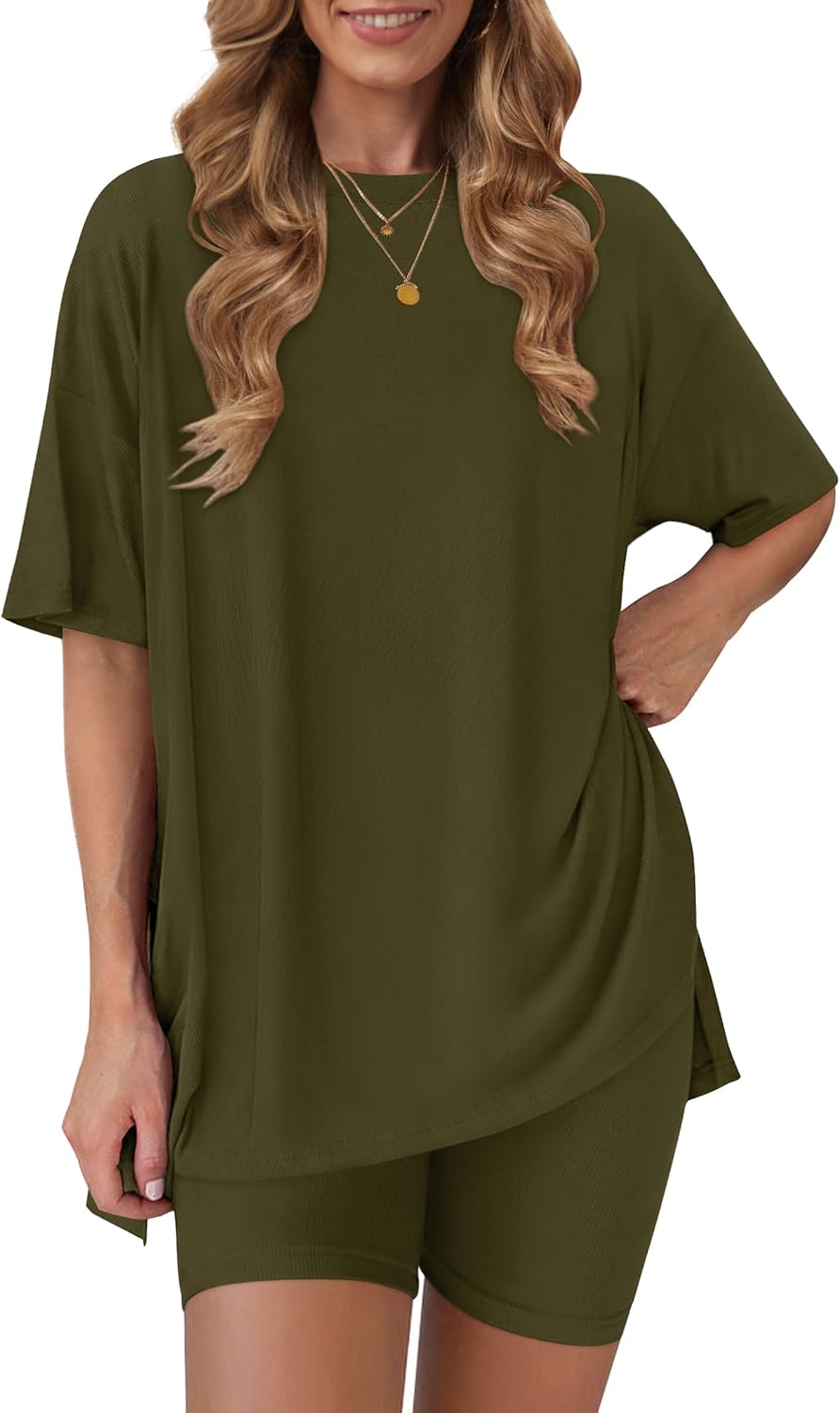 RUBZOOF Women's 2 Piece Lounge Sets 2026 Casual Summer Airport Travel Outfits Oversized Shirts Biker Shorts Matching Clothing