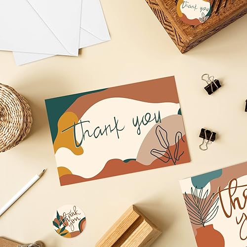Miniatura 4 de Tarjetas de agradecimiento bohemias a granel, paquete de 36 notas de agradecimiento bohemias con sobres, calcomanías abstractas, arco iris, sol,
