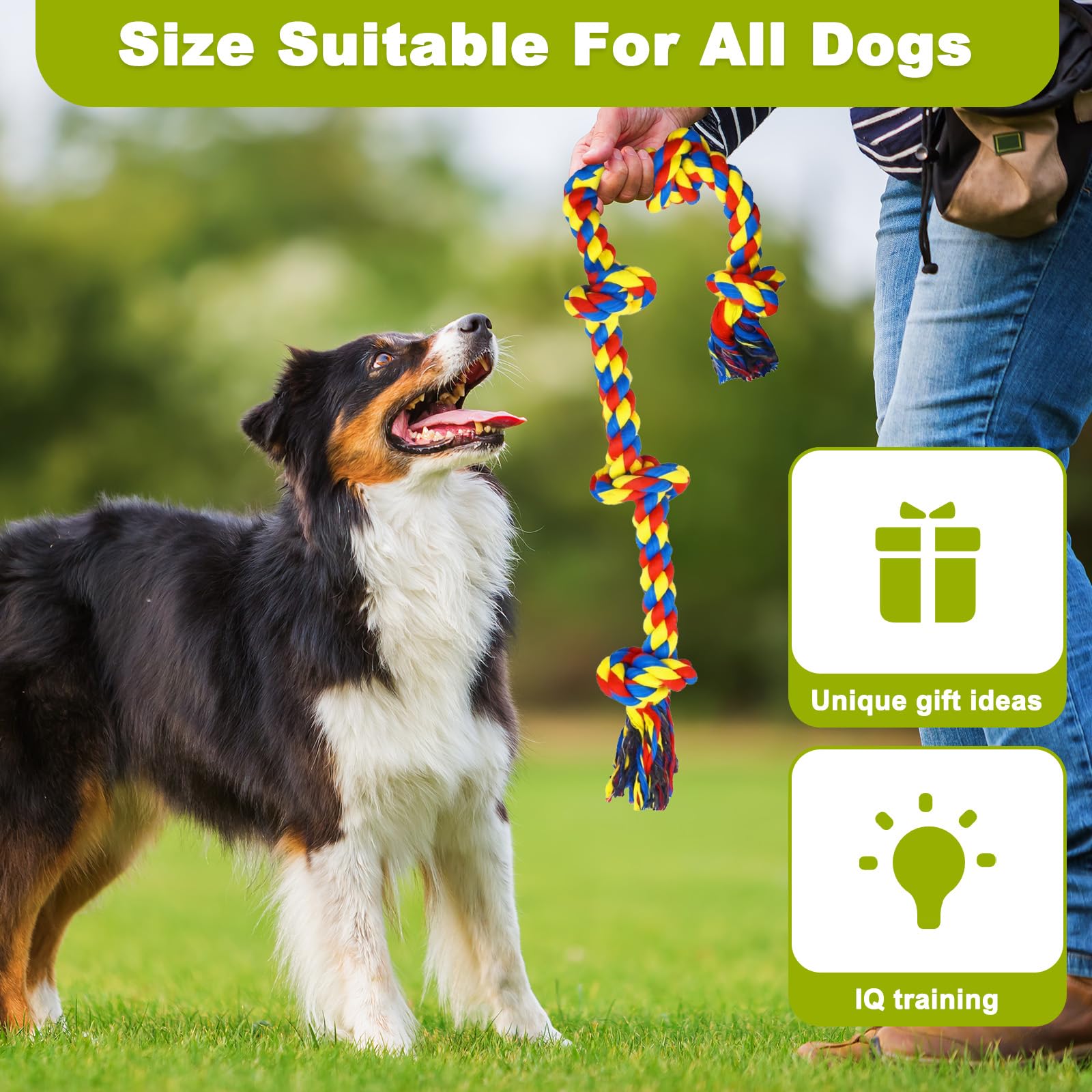 9Pcs Giocattoli Corde Cani Grandi, 5 Nodi Giochi Dentizione Interattivi Masticatori Aggressivi Resistenti, Gioco Corde Cane Masticare Cotone Indistruttibile per Pulizia Denti Masticazione Aggressiva