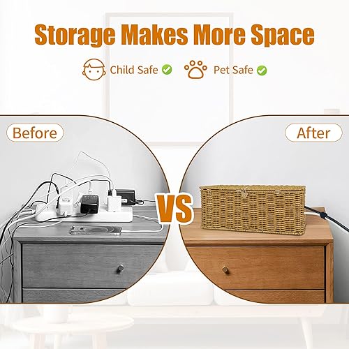 Miniatura 4 de Caja de organización de cables, caja organizadora de cables grande y extra grande, cubierta de cable de ratán hecha a mano con 4 ranuras abiertas,