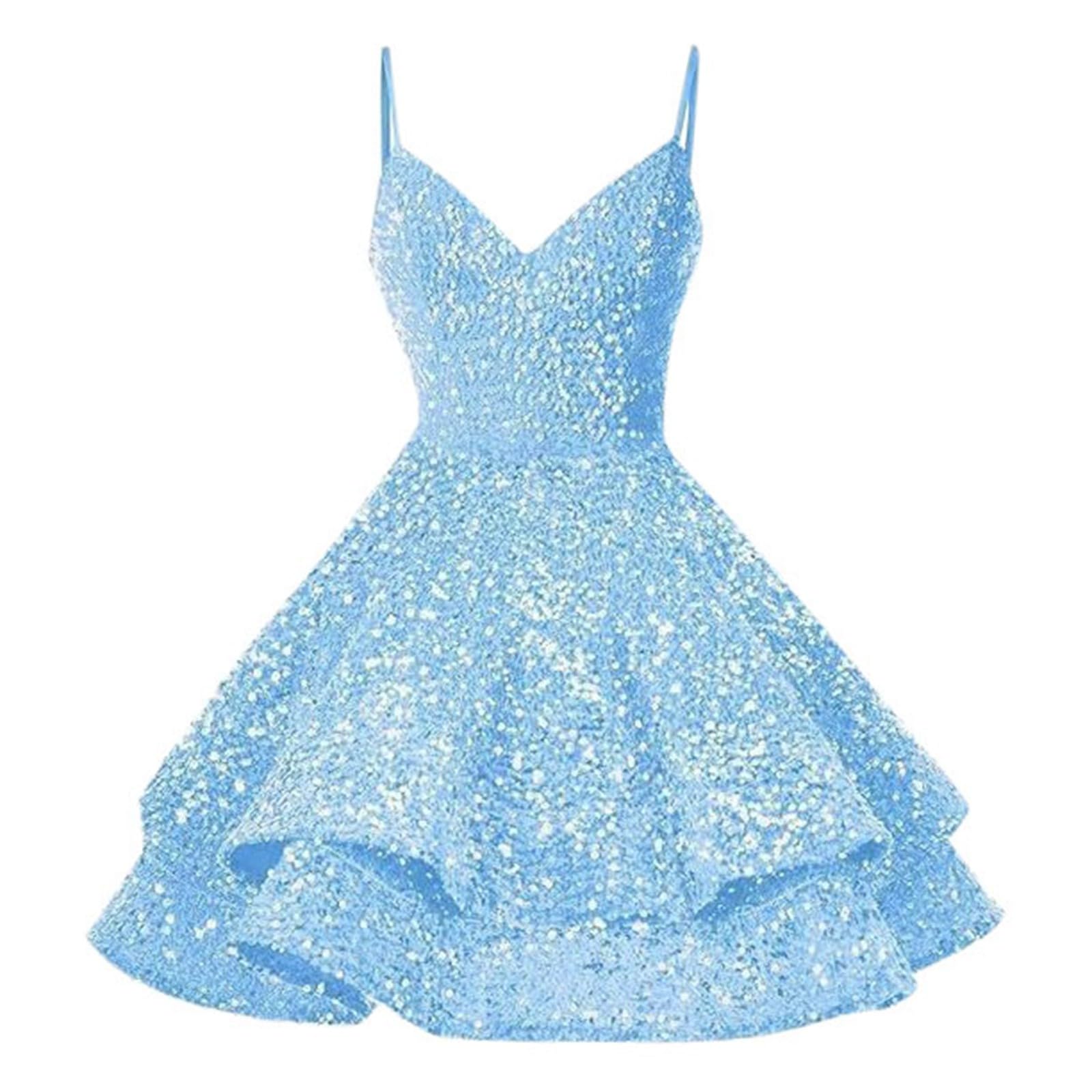 Generico Mini robe sexy pour femme avec paillettes, robe de cocktail trapèze à bretelles fines, robe courte brillante pour fête