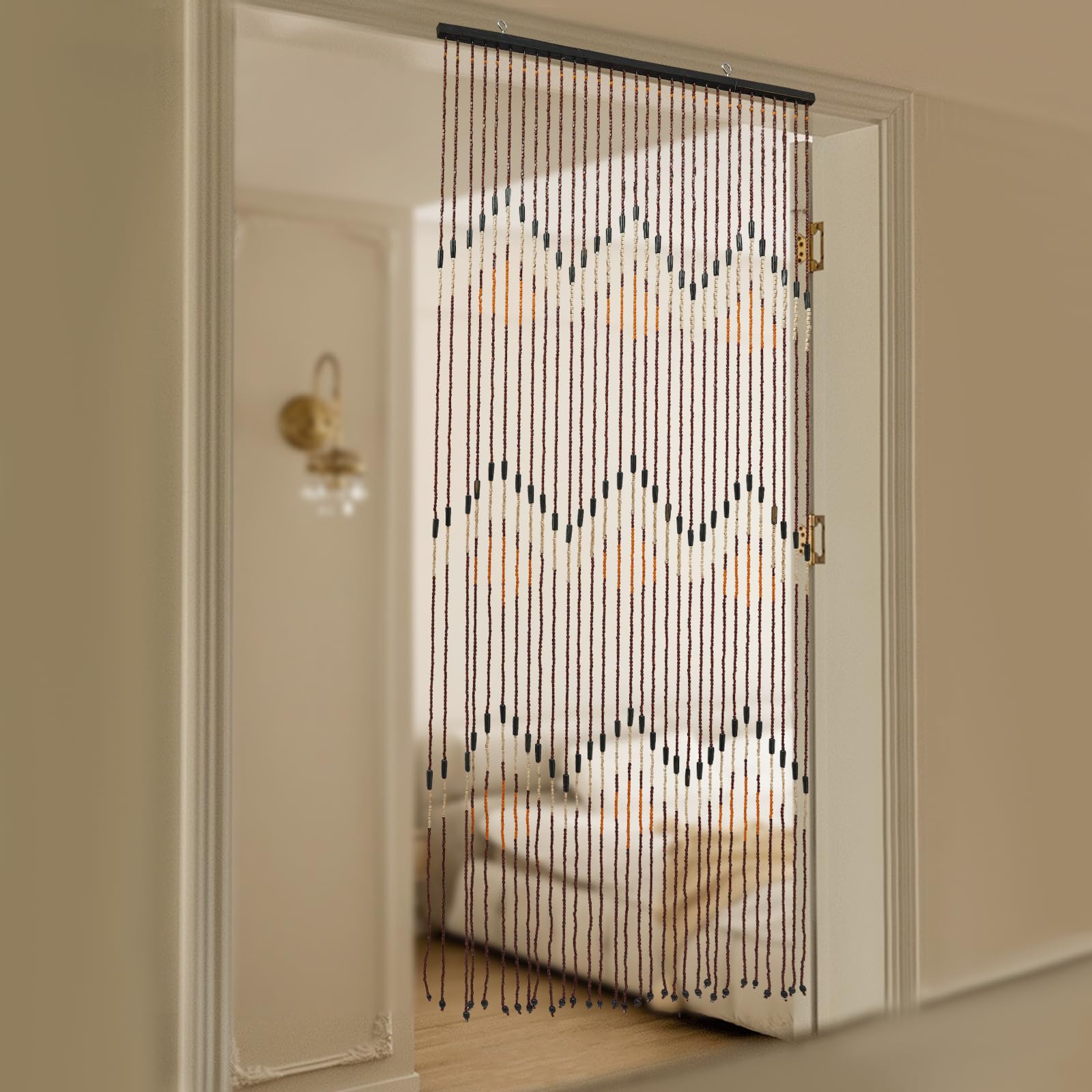 Rideau de perles rétro en bambou et bois, 90 x 195 x 31 cm, rideau de porte, perles en bois, rideau de perles pour porte, balcon, intérieur