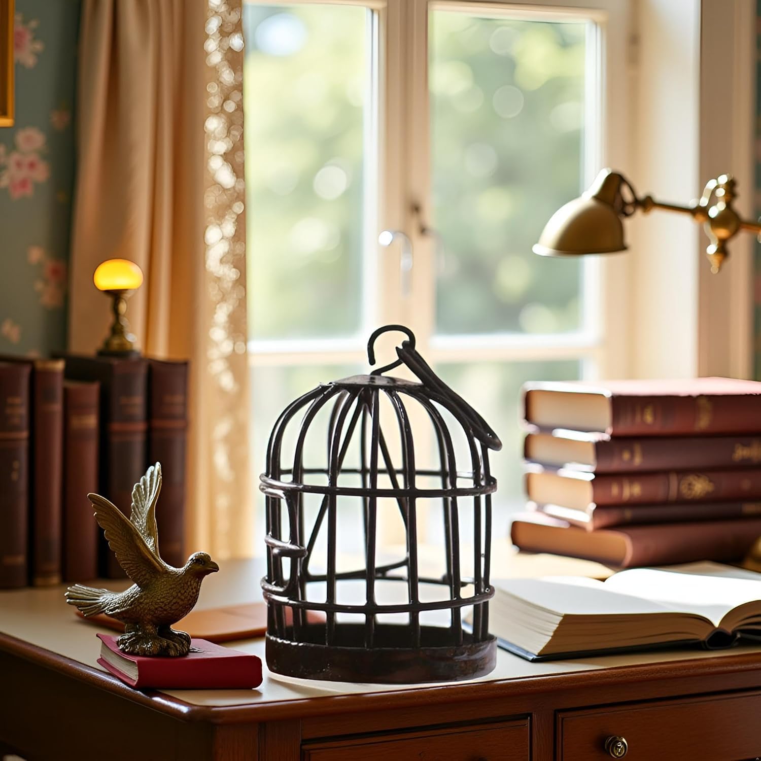 Miniature Bird cage Ornament Model Home Desktop Decor, Miniature Furniture and Accessories, Black, Miniature (3 cm length) - Image 3