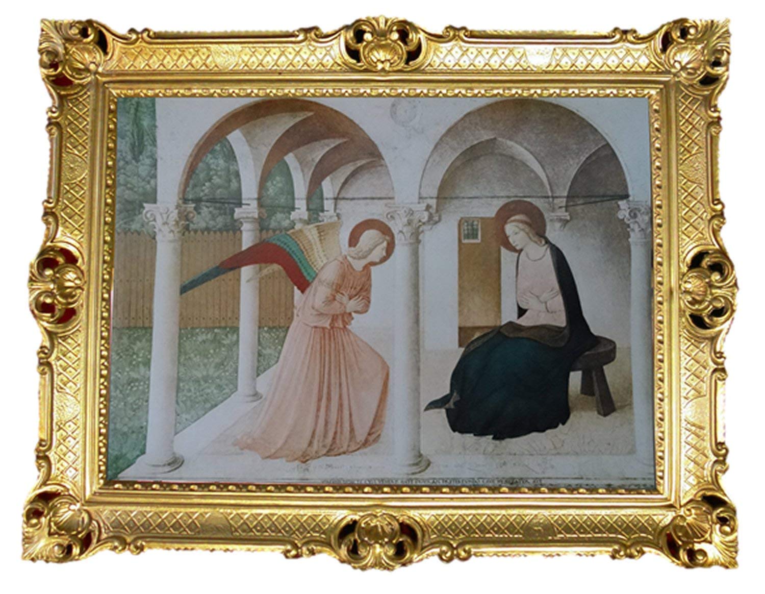 Verkündigung des Herrn Antik Barock Rahmen Barockrahmen mit Bild Wandbild 70x90cm Kunstdrucke Gemälde Religiöse Bilder Kunst von Heiligen Heiligenbild Retro Repro für Home Büro Praxis Café 58B