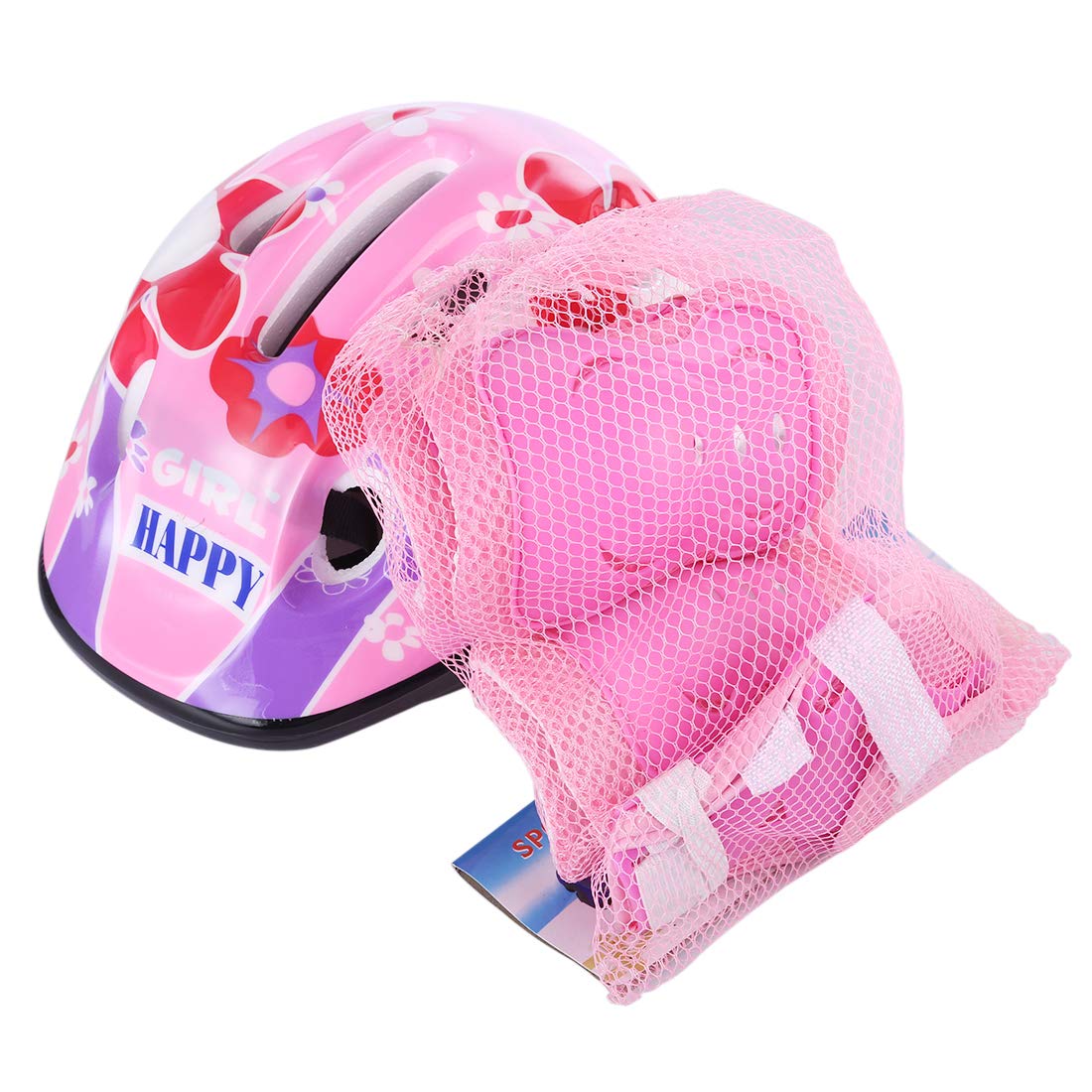 7 in 1 Ragazza Kit Protezione Set di Ginocchiere Gomitiere Polsiere Casco per Pattini a Rotella, BMX, Skateboard, Bicicletta,5-13 Anni.