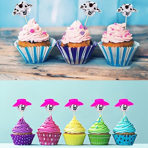 Miniatura 4 de LAPOHI 20 piezas de decoración de pastel de fiesta de discoteca de vaquera de los años 70 (negro)