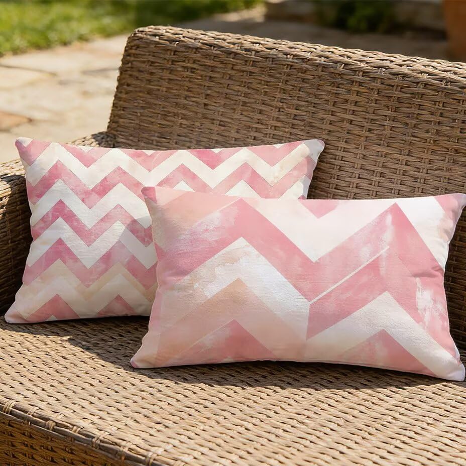 Funda cojín lumbar rectangular rosa 40x60 efecto lino impermeable para sofás de palets 2