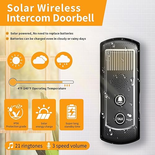 Miniatura 2 de Timbre inalámbrico para el hogar, sistema de intercomunicación inalámbrico, timbre de intercomunicación bidireccional con rango de 4900 pies, 21