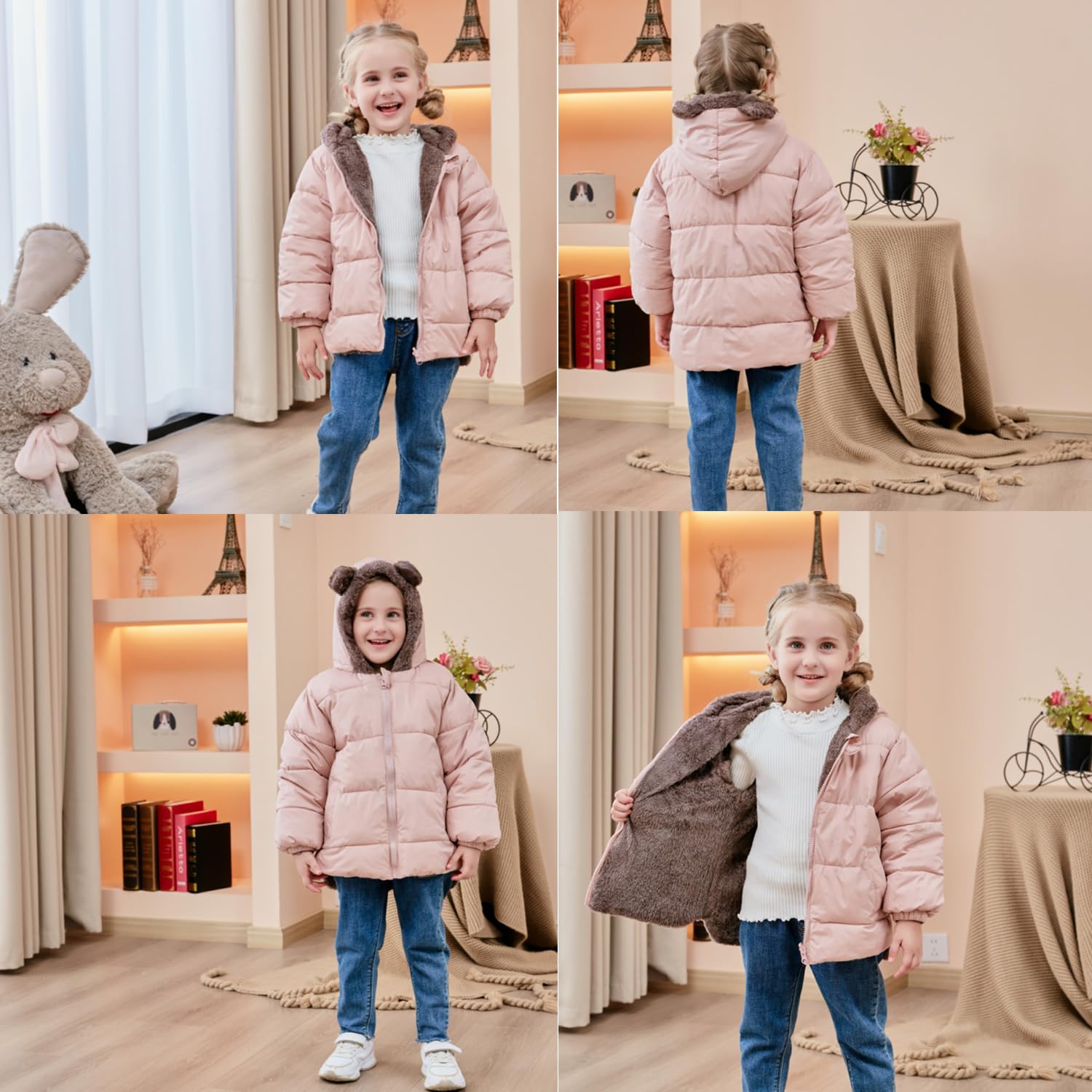 Kids4ever - Abrigo polar de invierno para bebés y niños pequeños, con capucha y bolsillos, con orejas de oso, de 6 meses a 5 años