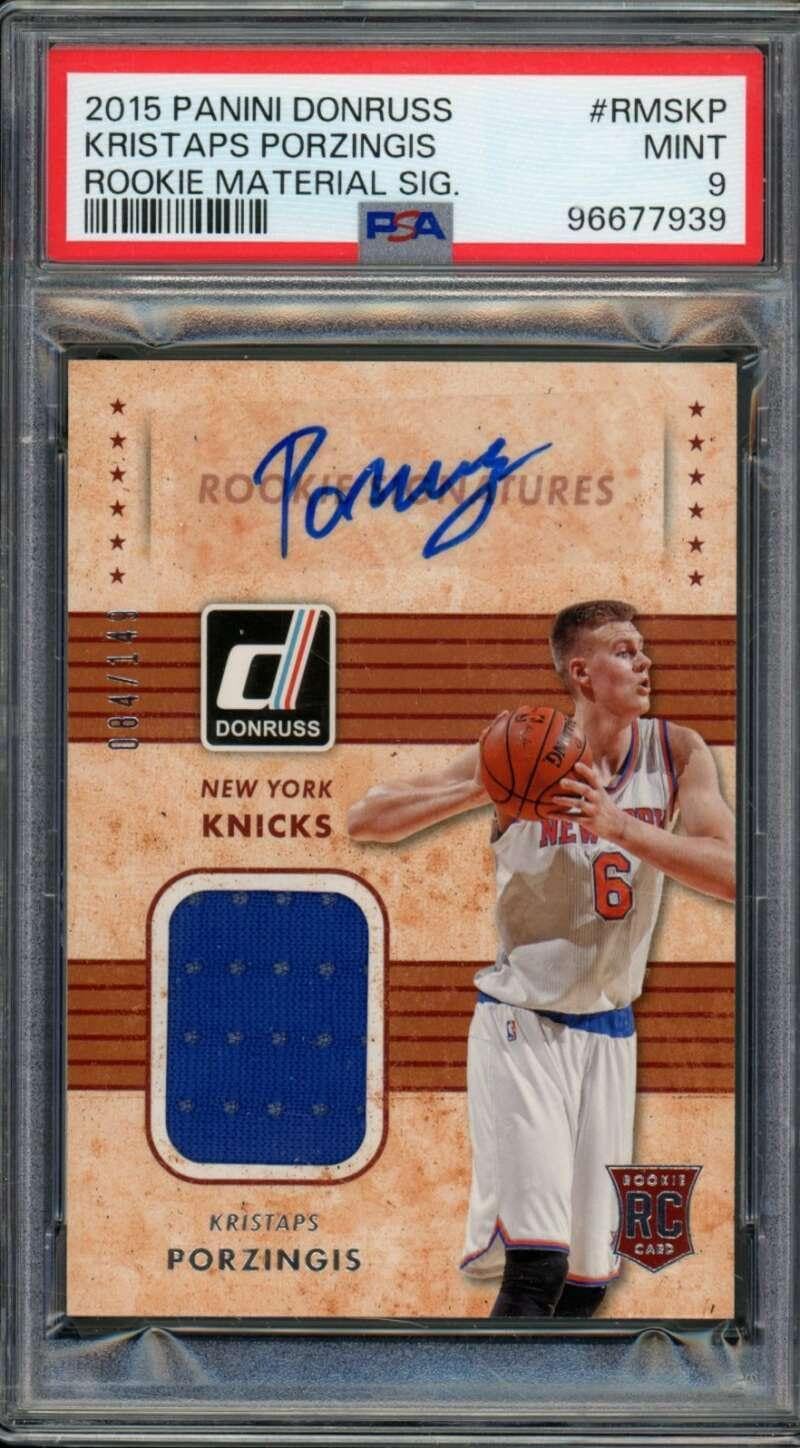 Kristaps Porzingis Rookie Card 2015-16 Donruss Material Signature #RMSKP PSA 9 - Basketball Slabbed Rookie Cards