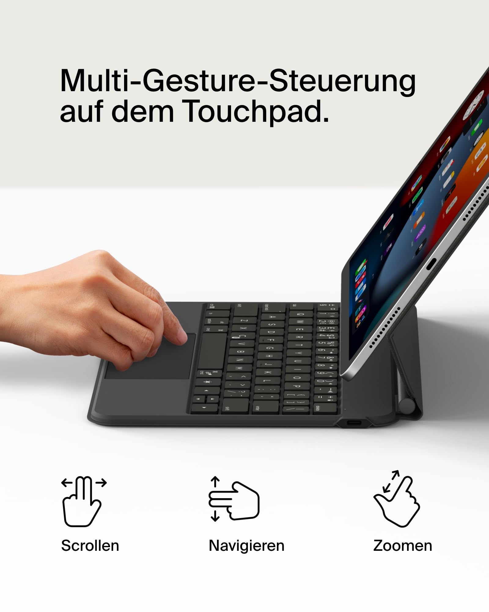 Belkin Pro iPad Tastaturhülle mit Magnetständer, beleuchtete Bluetooth‑Tasten, Trackpad‑Gesten, Apple Pencil Halterung, Premium‑Leder, QWERTZ, Medientasten, für iPad Air 11” M3/M4, Pro 11”