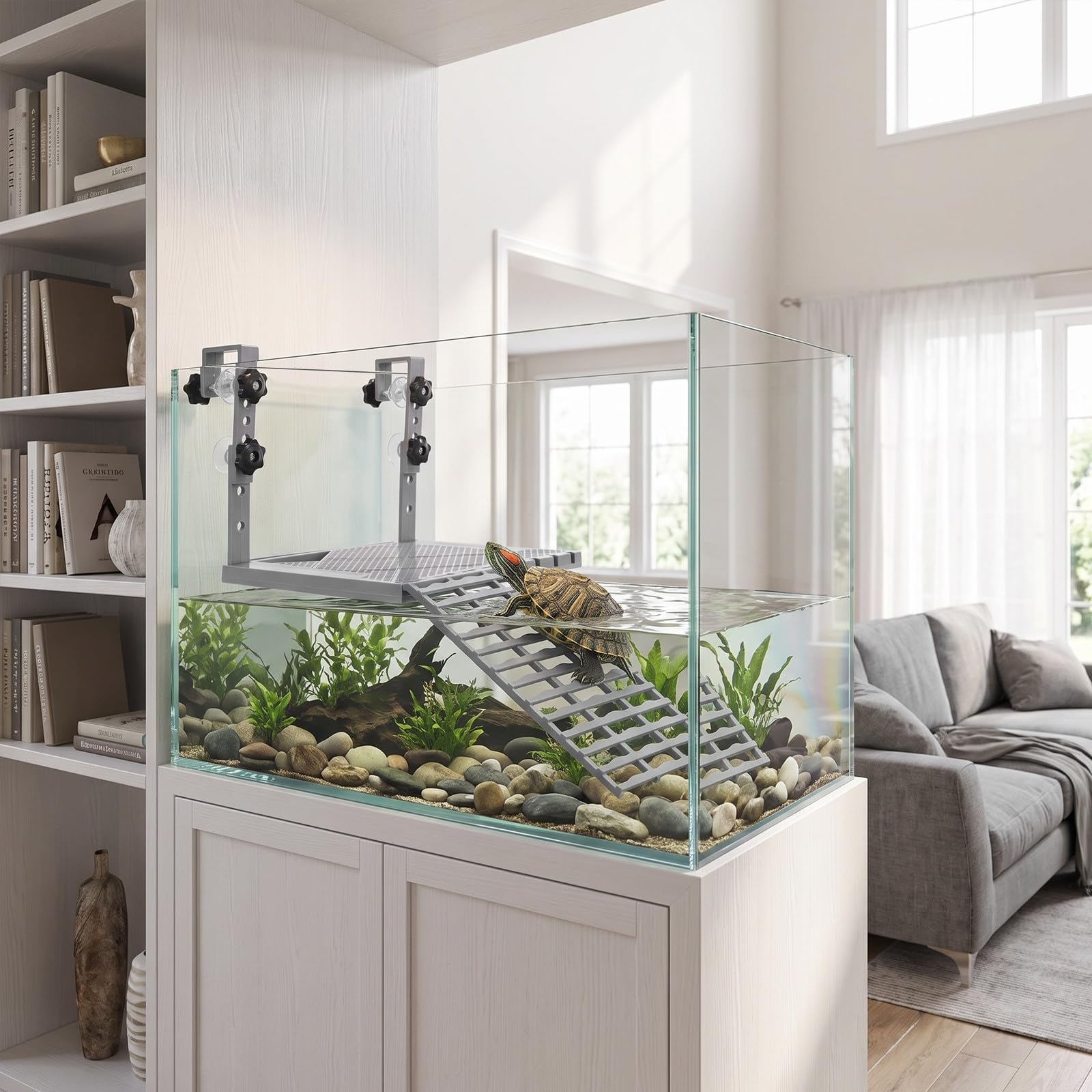 Kisangel Plataforma Flotante para Que Las Tortugas tomen el Sol con rampa para acuarios, Plataforma de plástico para Reptiles con Ganchos para Accesorios de terrarios de Tortugas